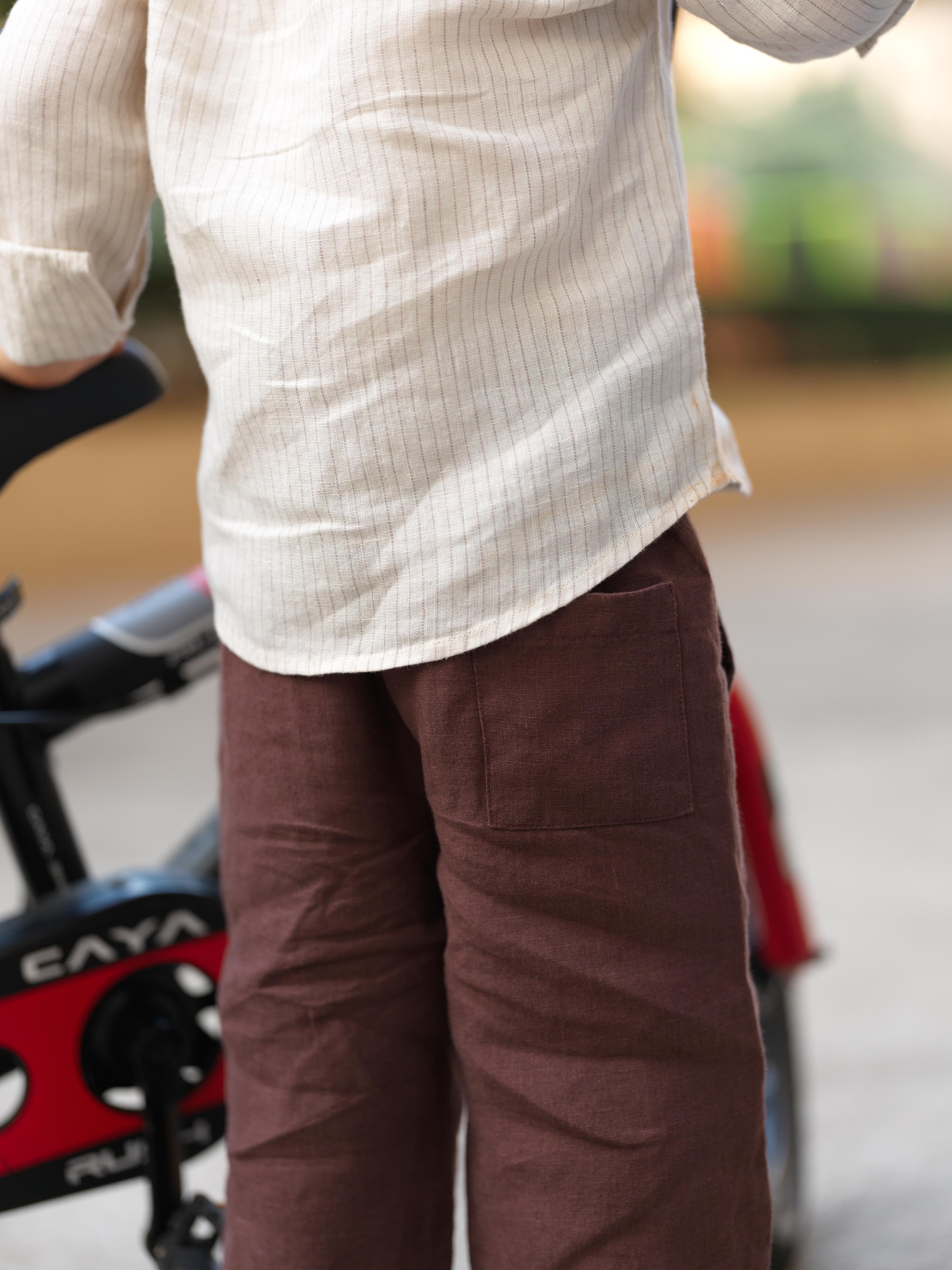 Boys Regular Collar Shirt Beige Lines