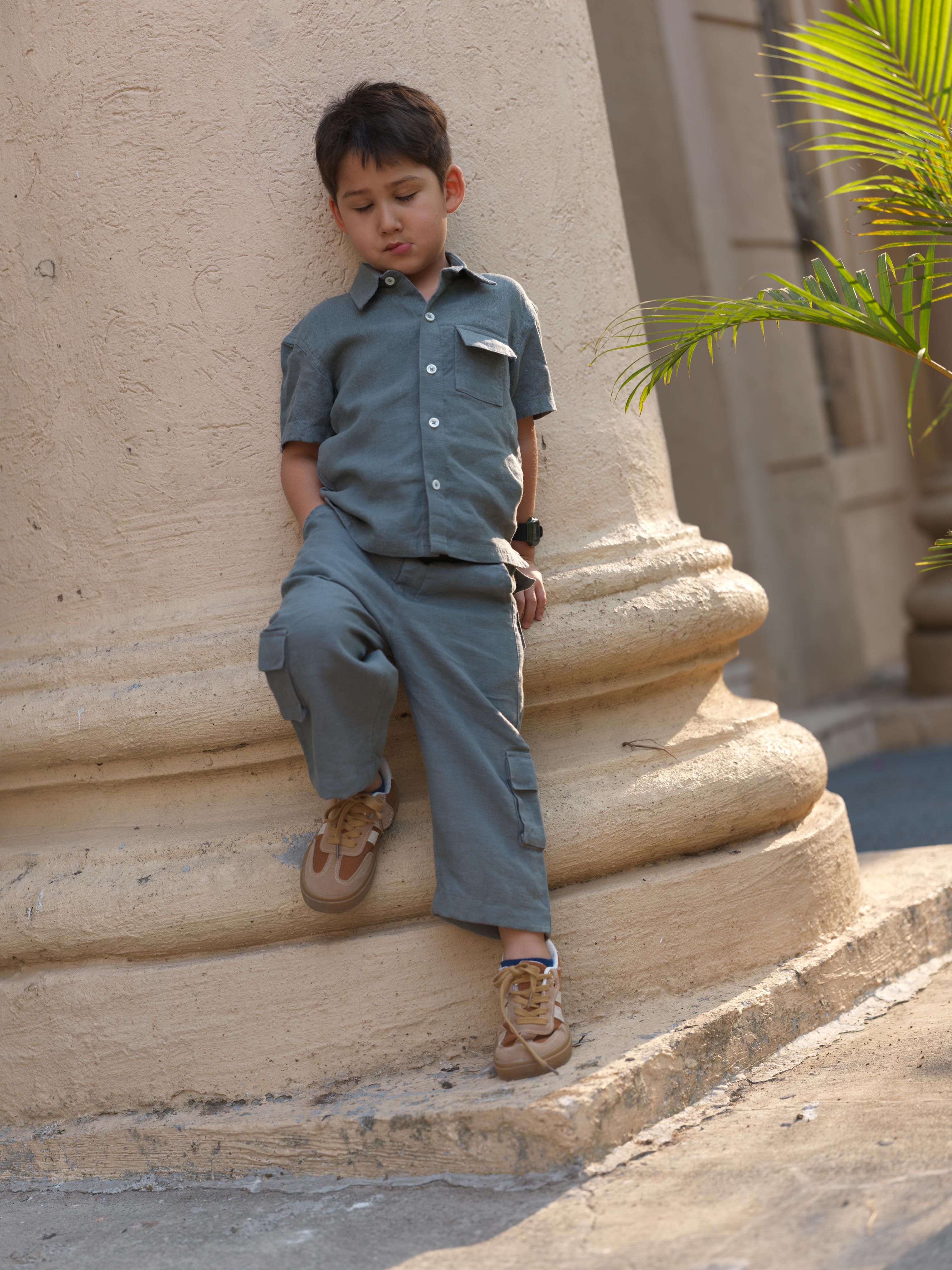 Boys Half-Sleeve Shirt & Cargo Trousers Co-Ord Graphite