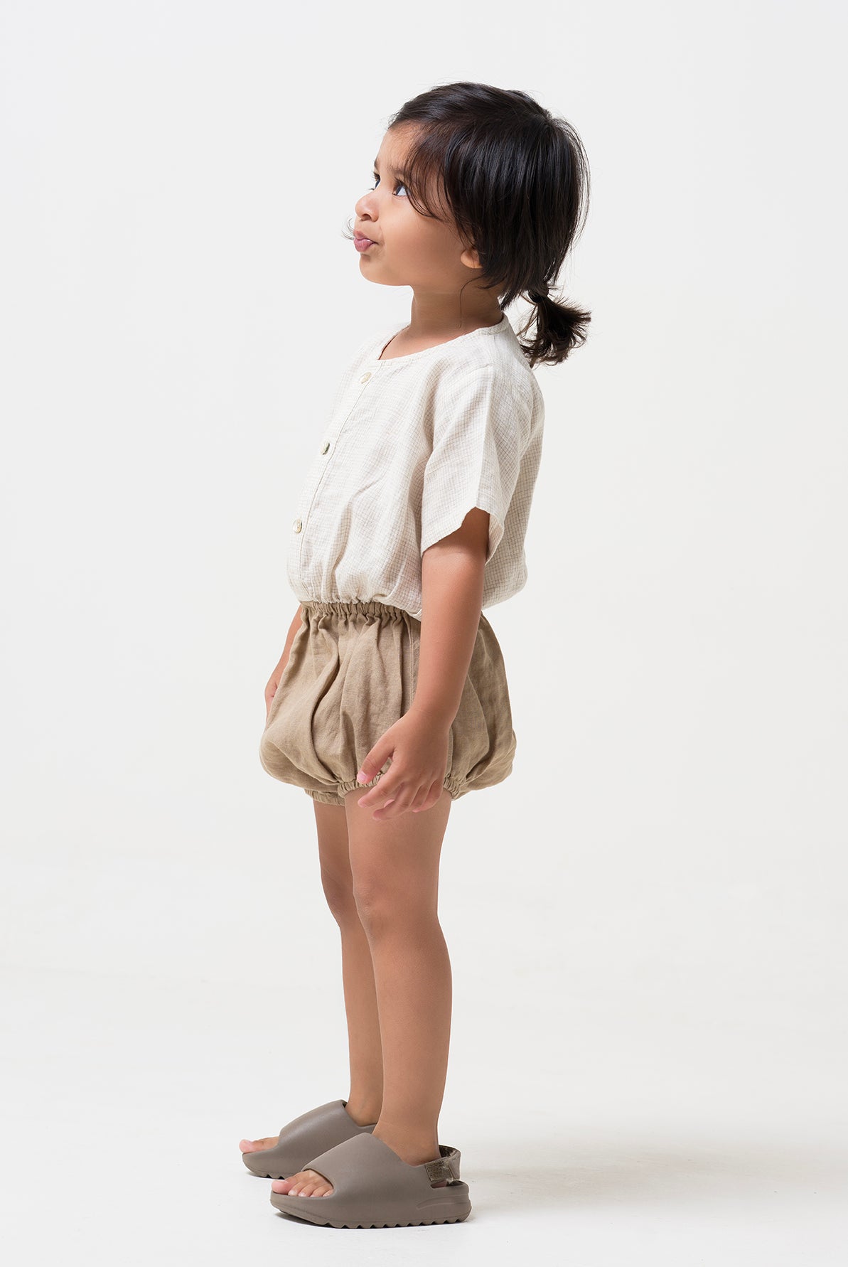 Bloom romper for Boy T-Ivory Checks - B- Desert Sand