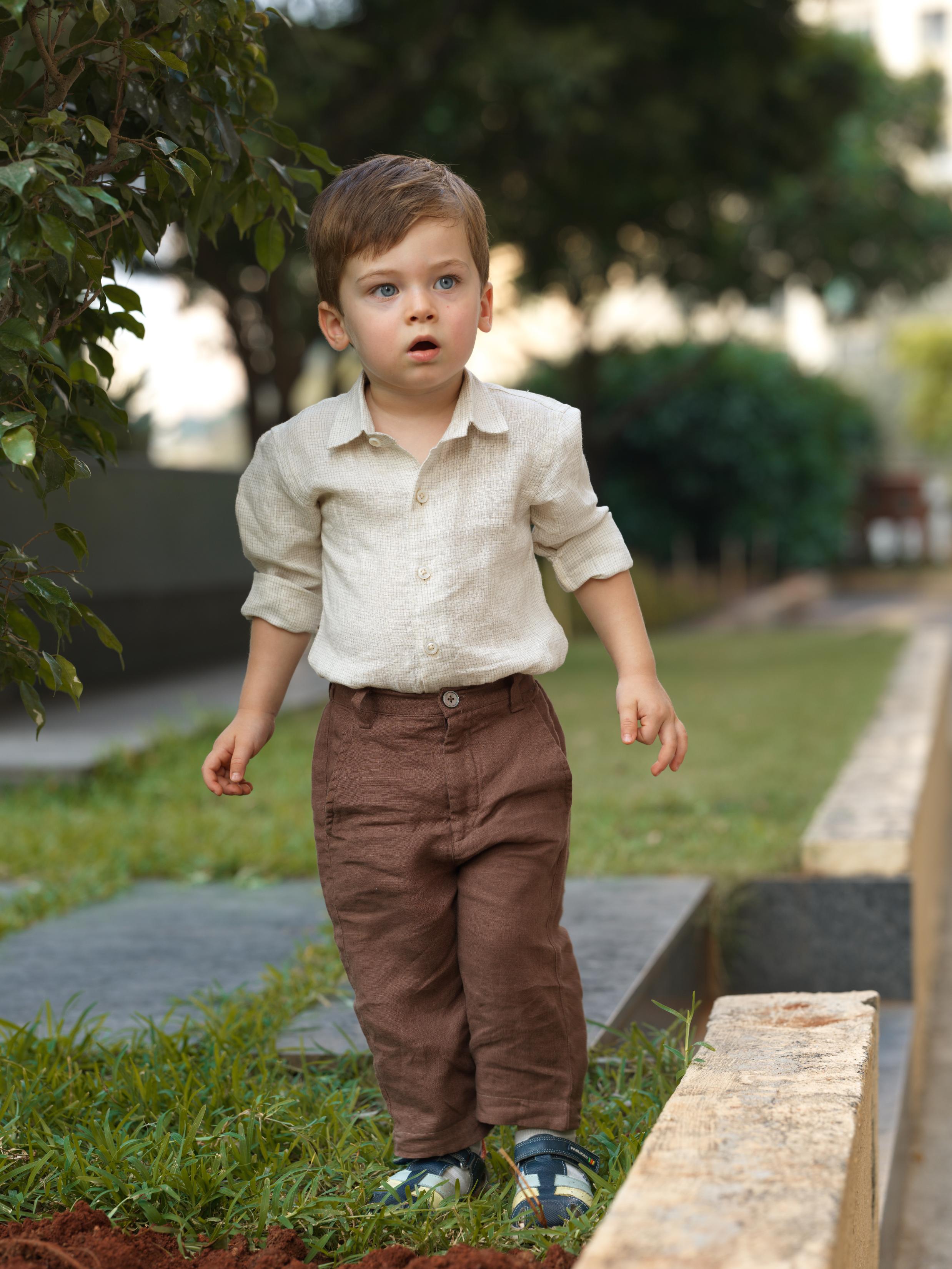 Boys Regular Collar Shirt Ivory Check