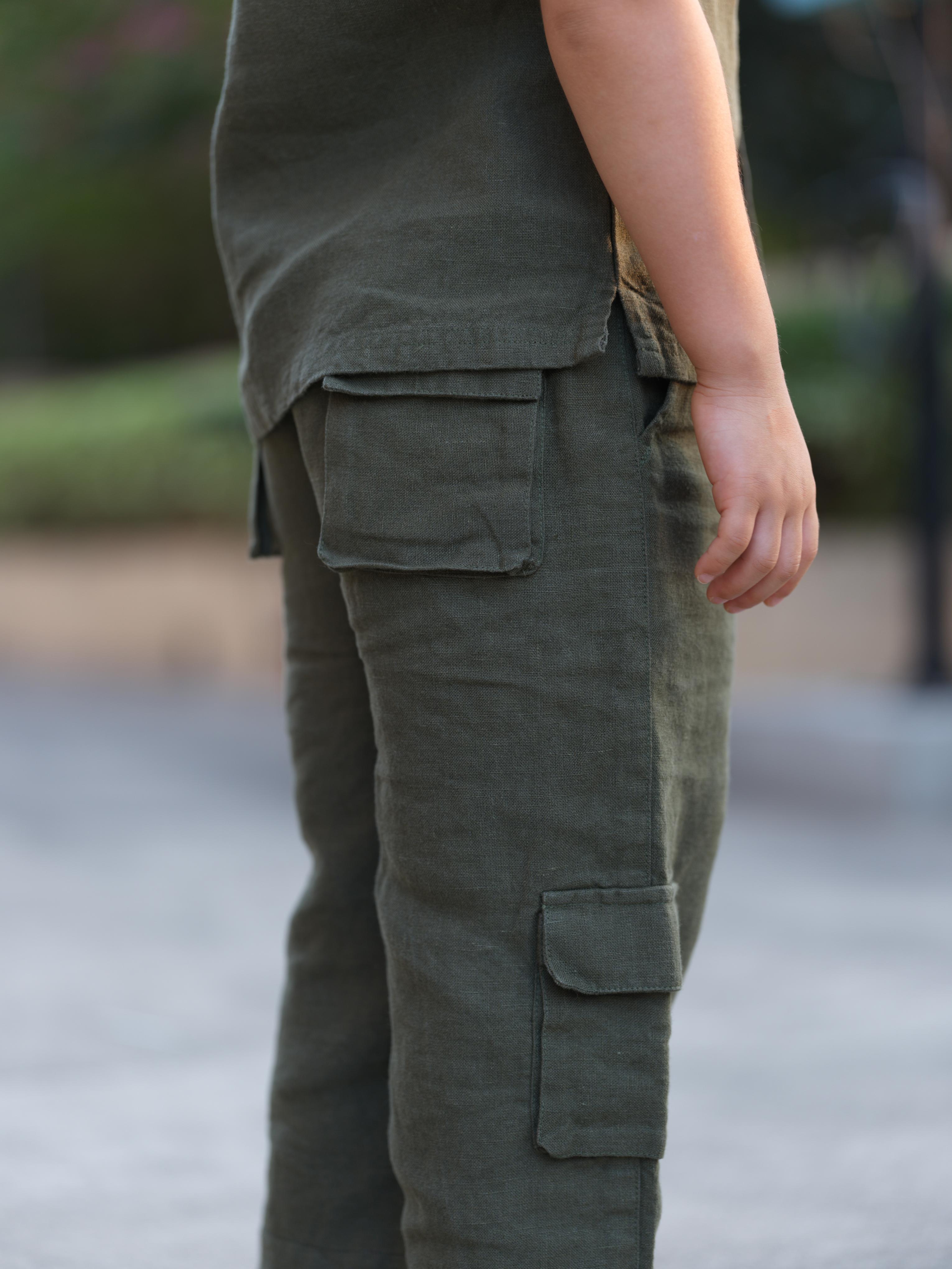 Boys Half-Sleeve Shirt & Cargo Trousers Co-Ord Moss Green