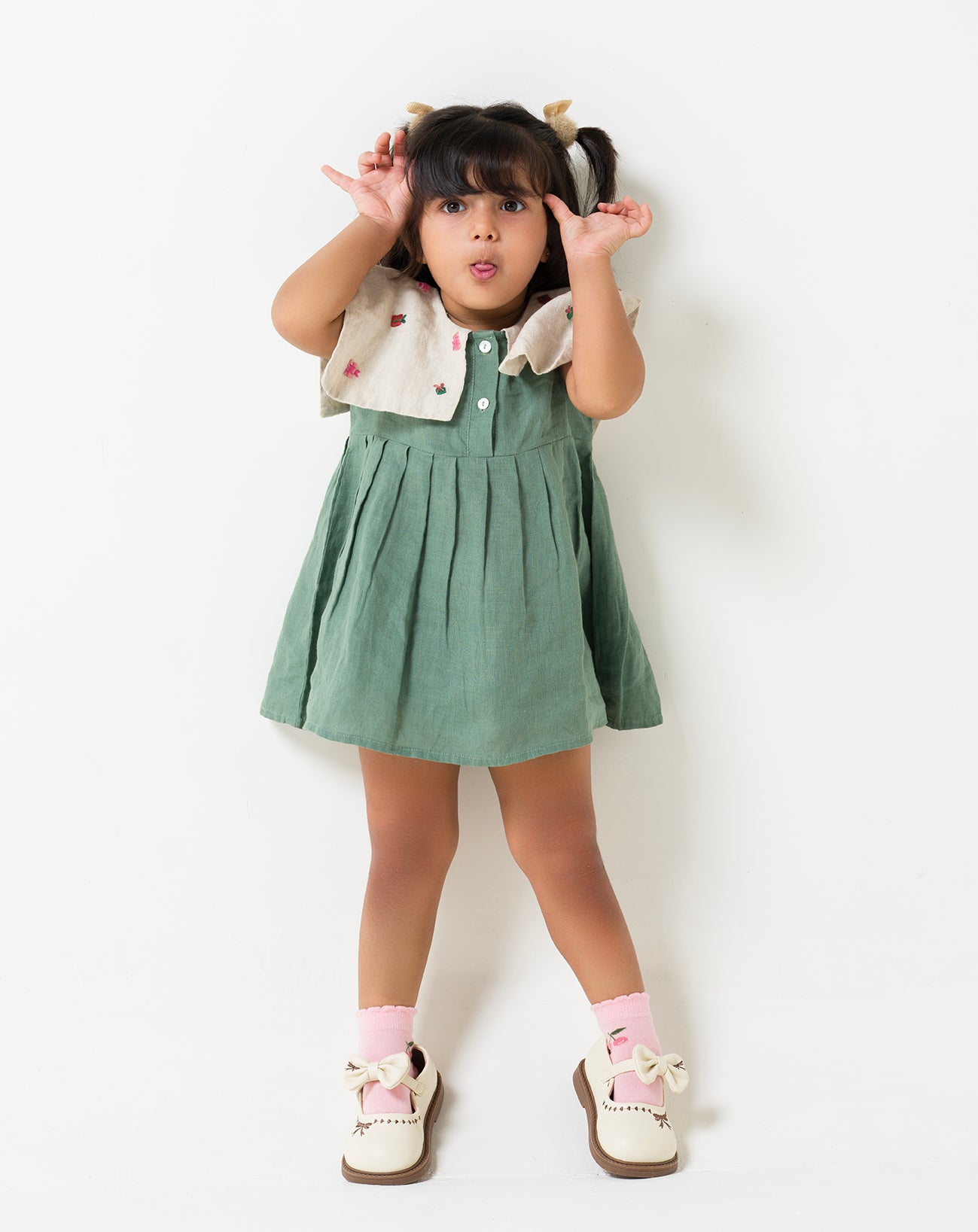 Hand-Embroidered Flap Collar Dress