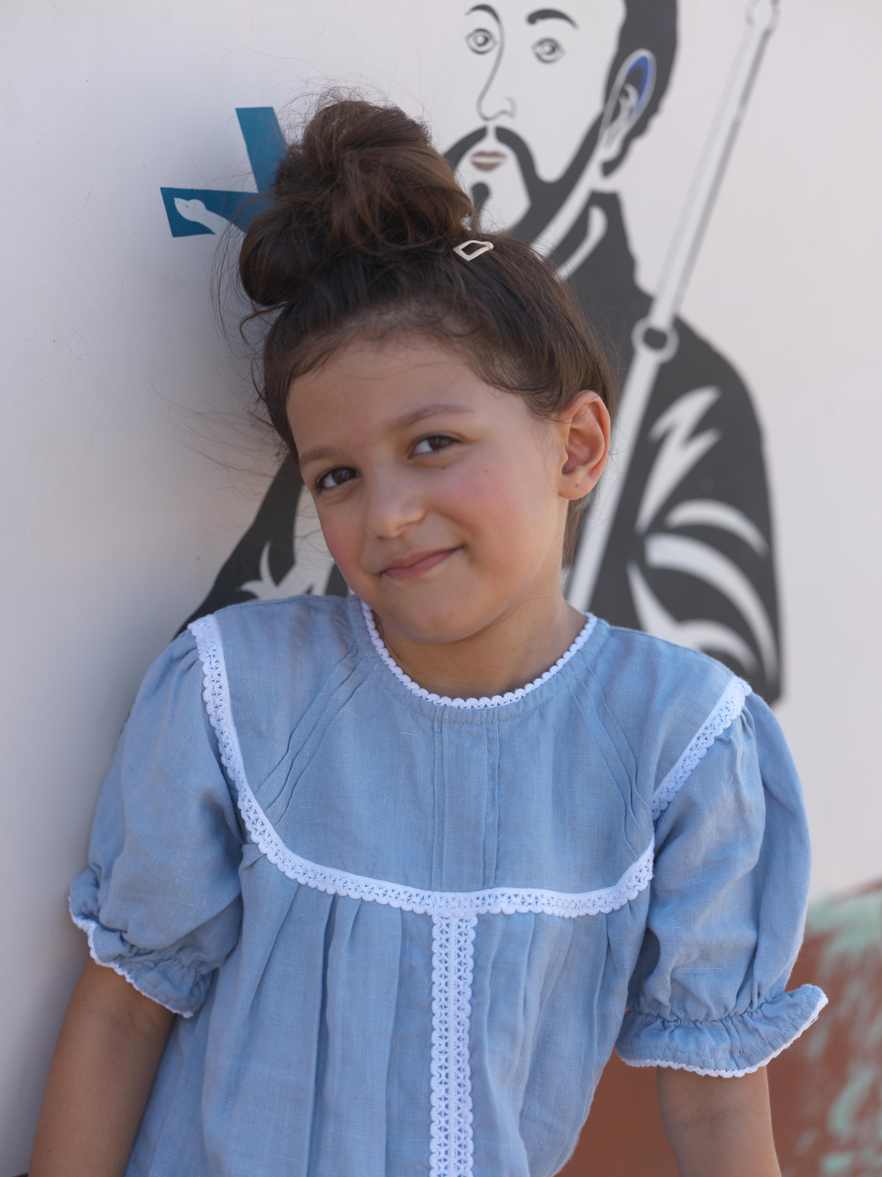 Girls Puff Sleeve Vintage Dress Pacific Blue