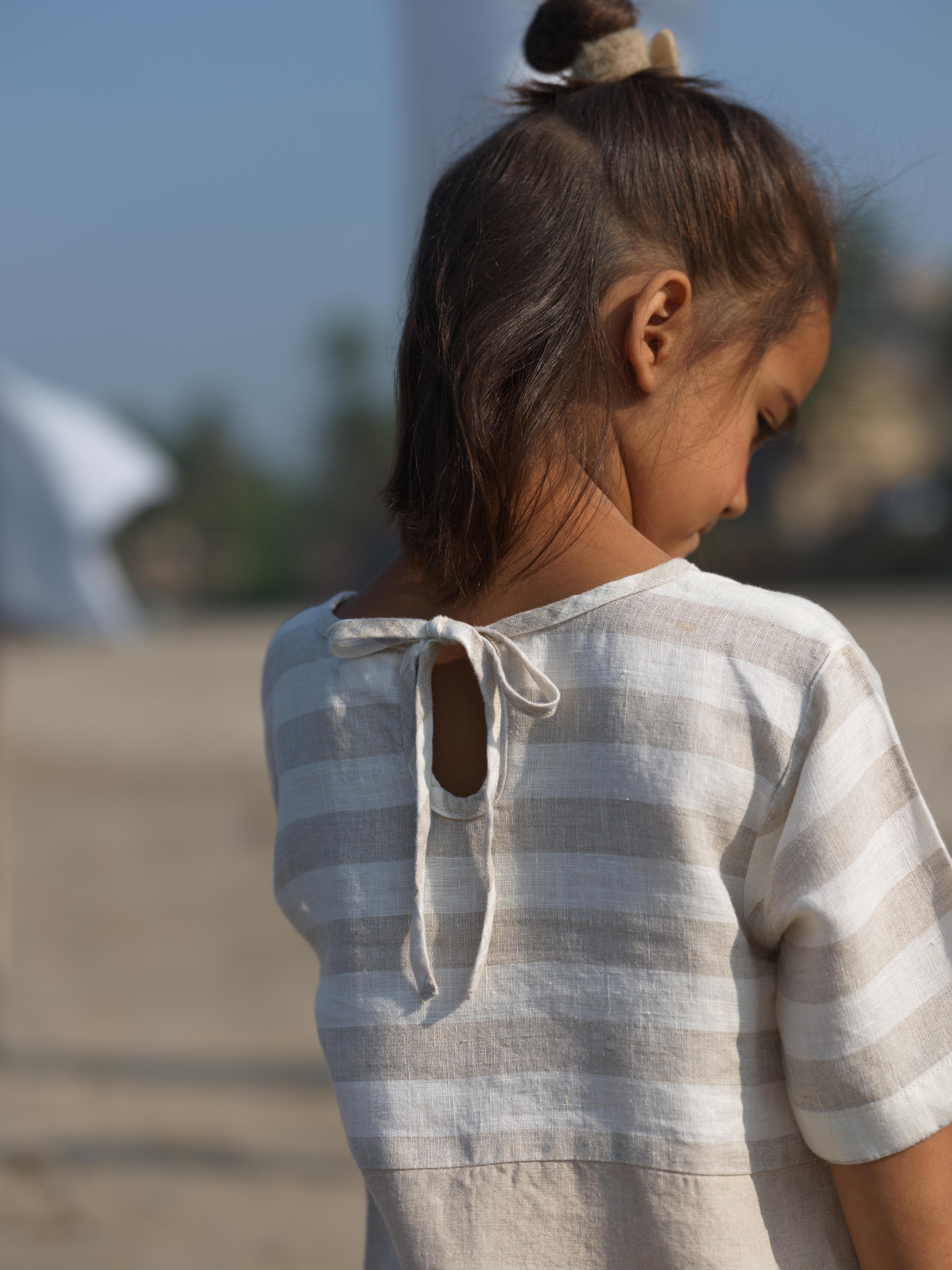 Girls Two Colour Casual Dress Beige Cabana Stripe / Natural