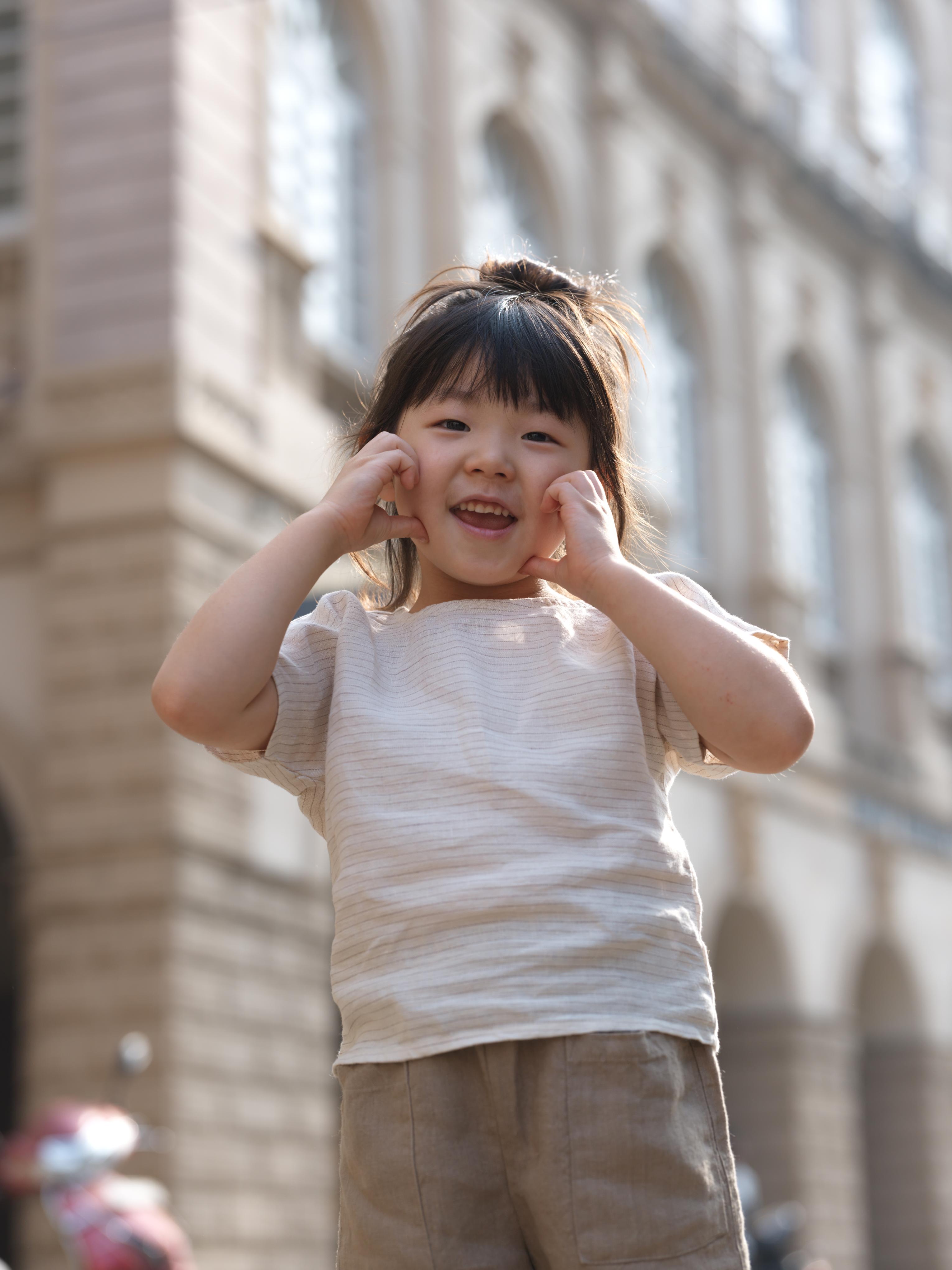 Girls Round Shoulder Top & Patch pocket Trousers Co-Ord set Beige Lines / Vintage Khaki