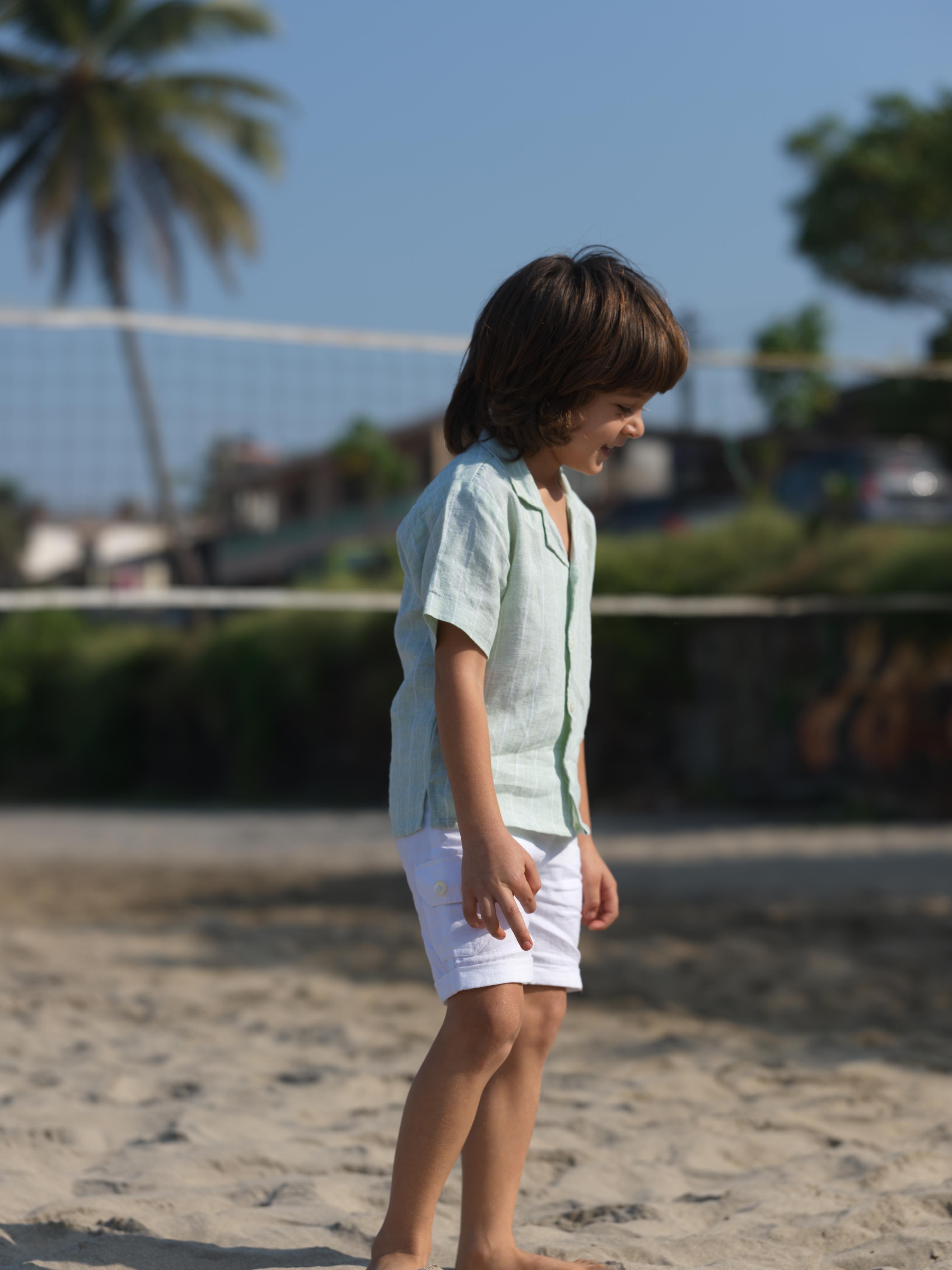 Boys Cuban Collar Shirt Aqua