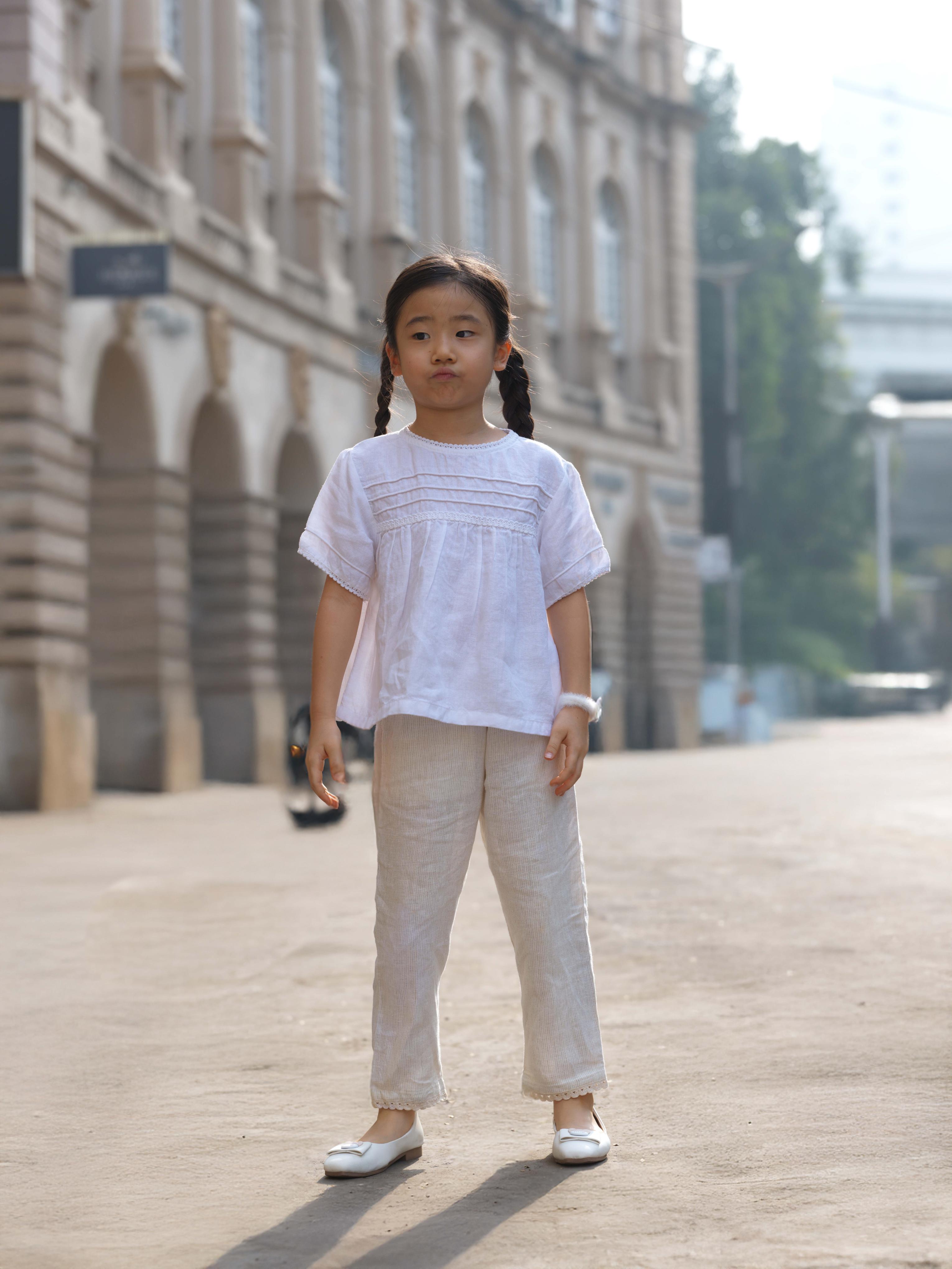 Girl Cord Piping Top & Trousers Co-ords set White / Beige