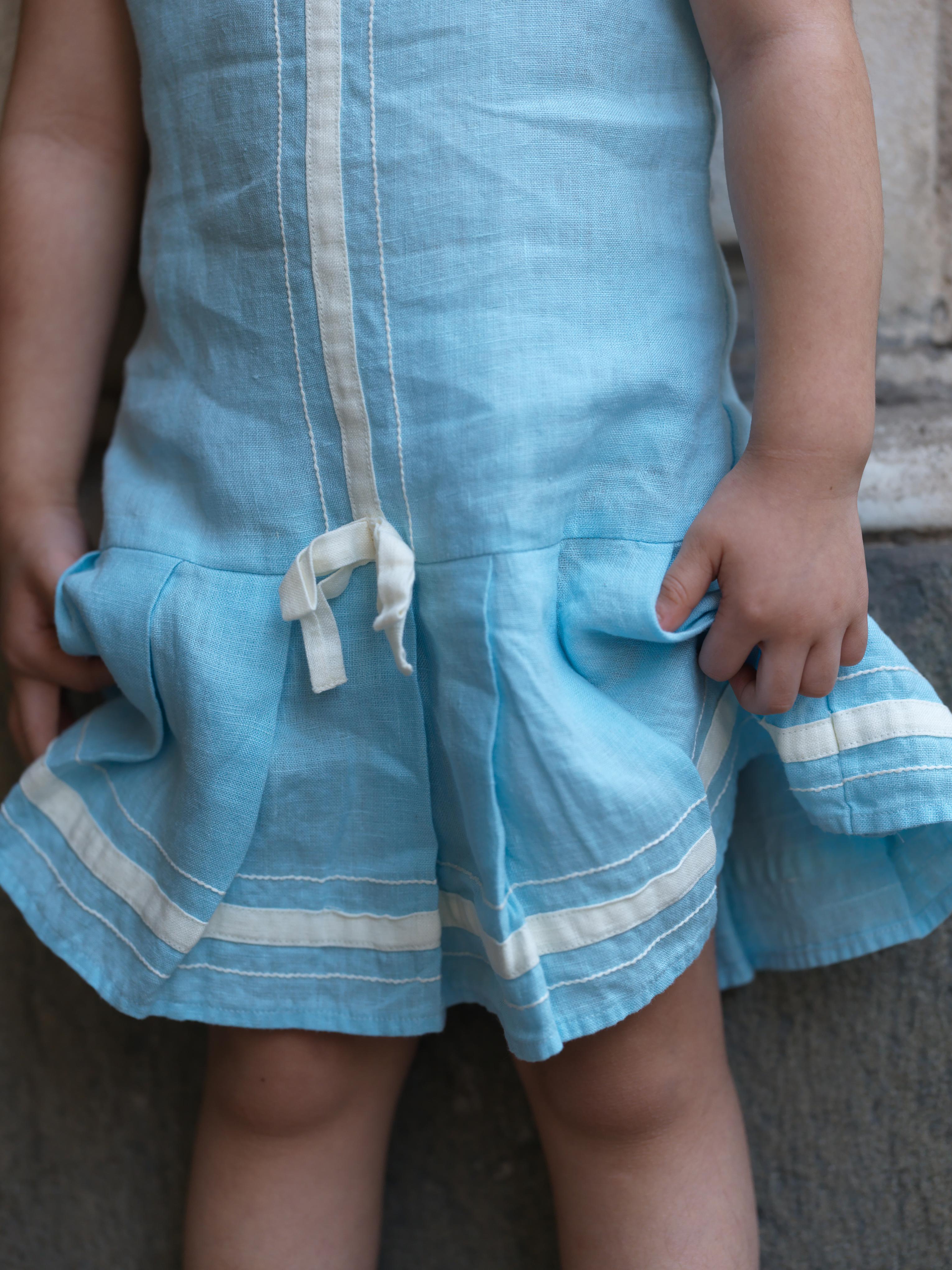 Girls Sleeveless Ribbon Dress Sky Blue