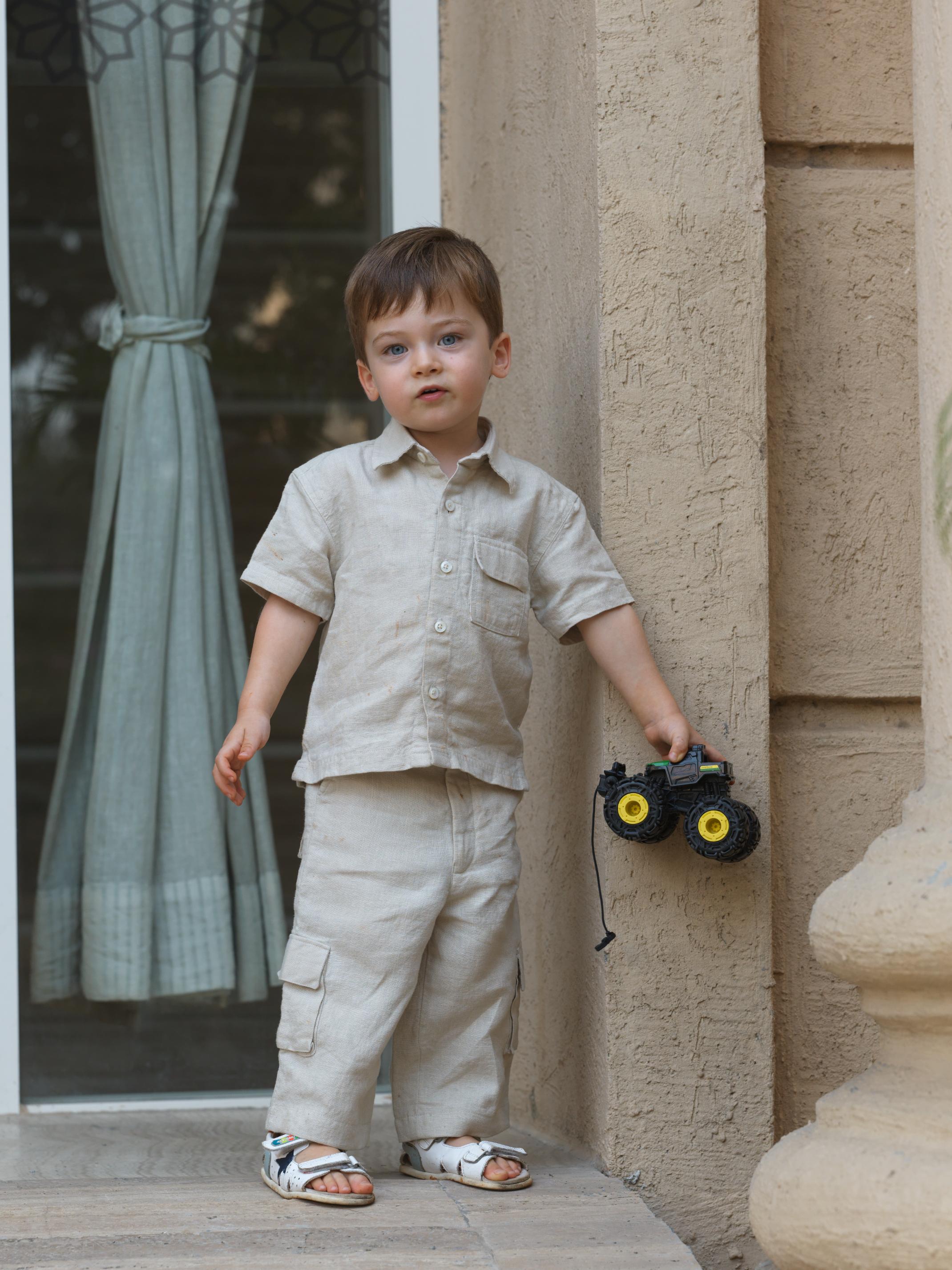 Boys Half-Sleeve Shirt & Cargo Trousers Co-Ord Oatmeal