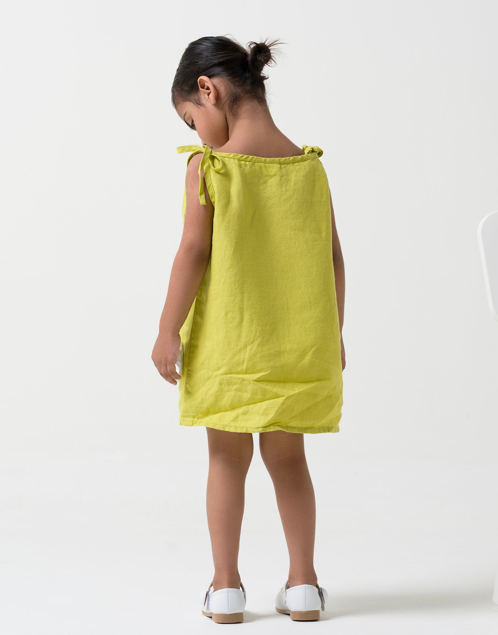 Lime Tie-Up Shoulder Flower Frock