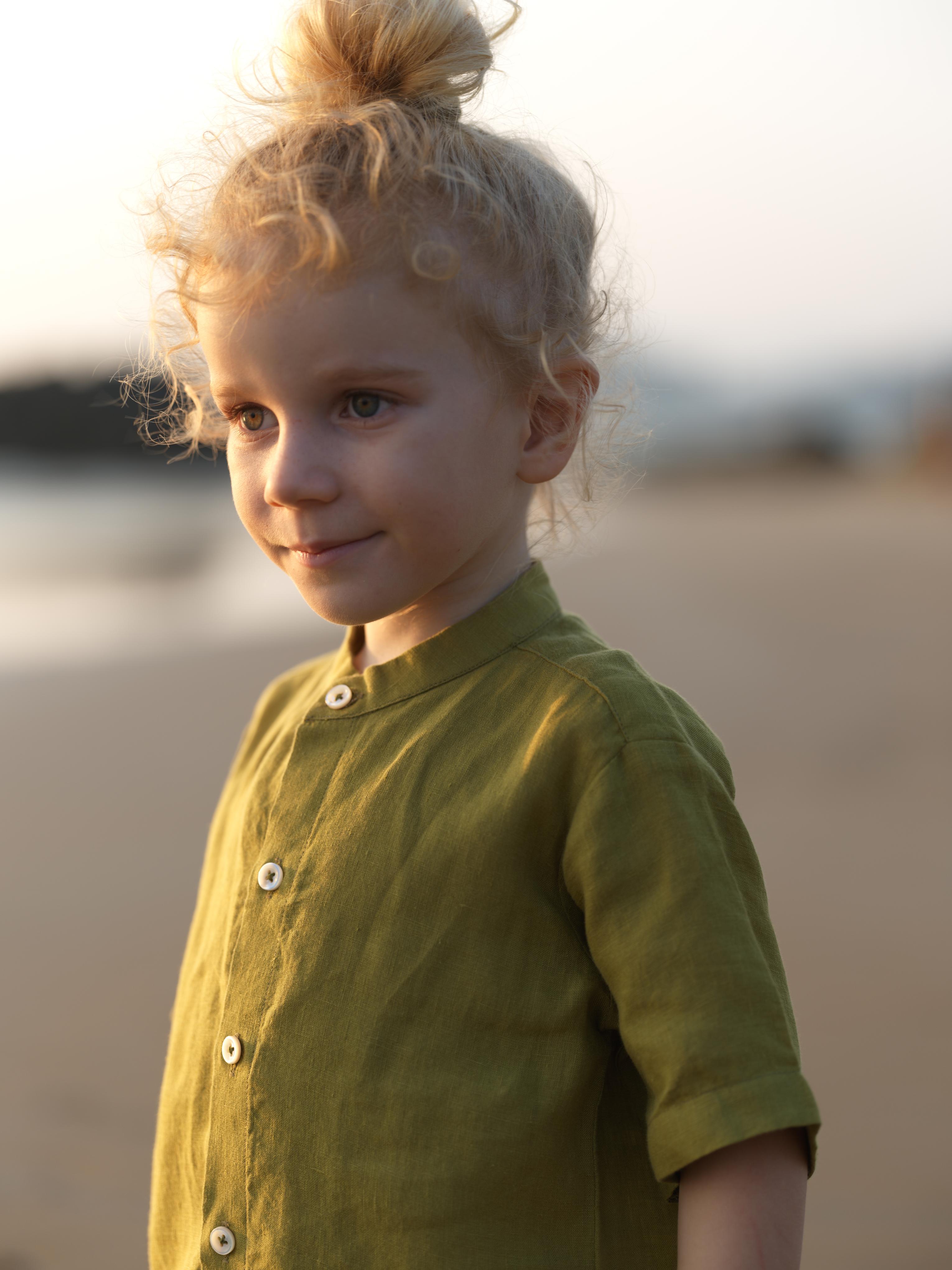 Boys Mandarin Collar Shirt Old Gold