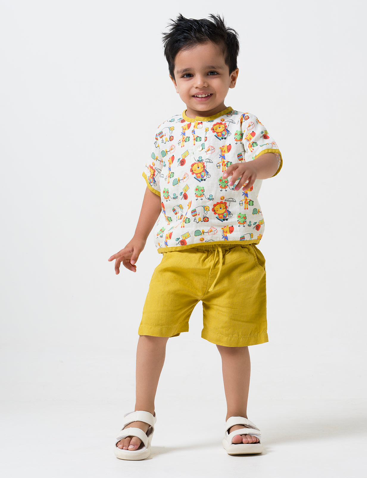 Printed Drawstring Shirt & Shorts Set
