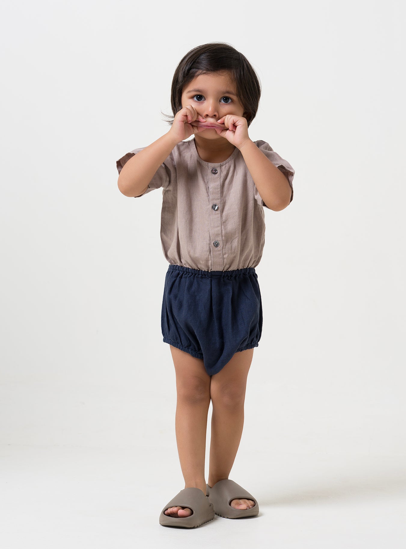 Bloom romper for Boy T- Almond Beige B- Navy Blue