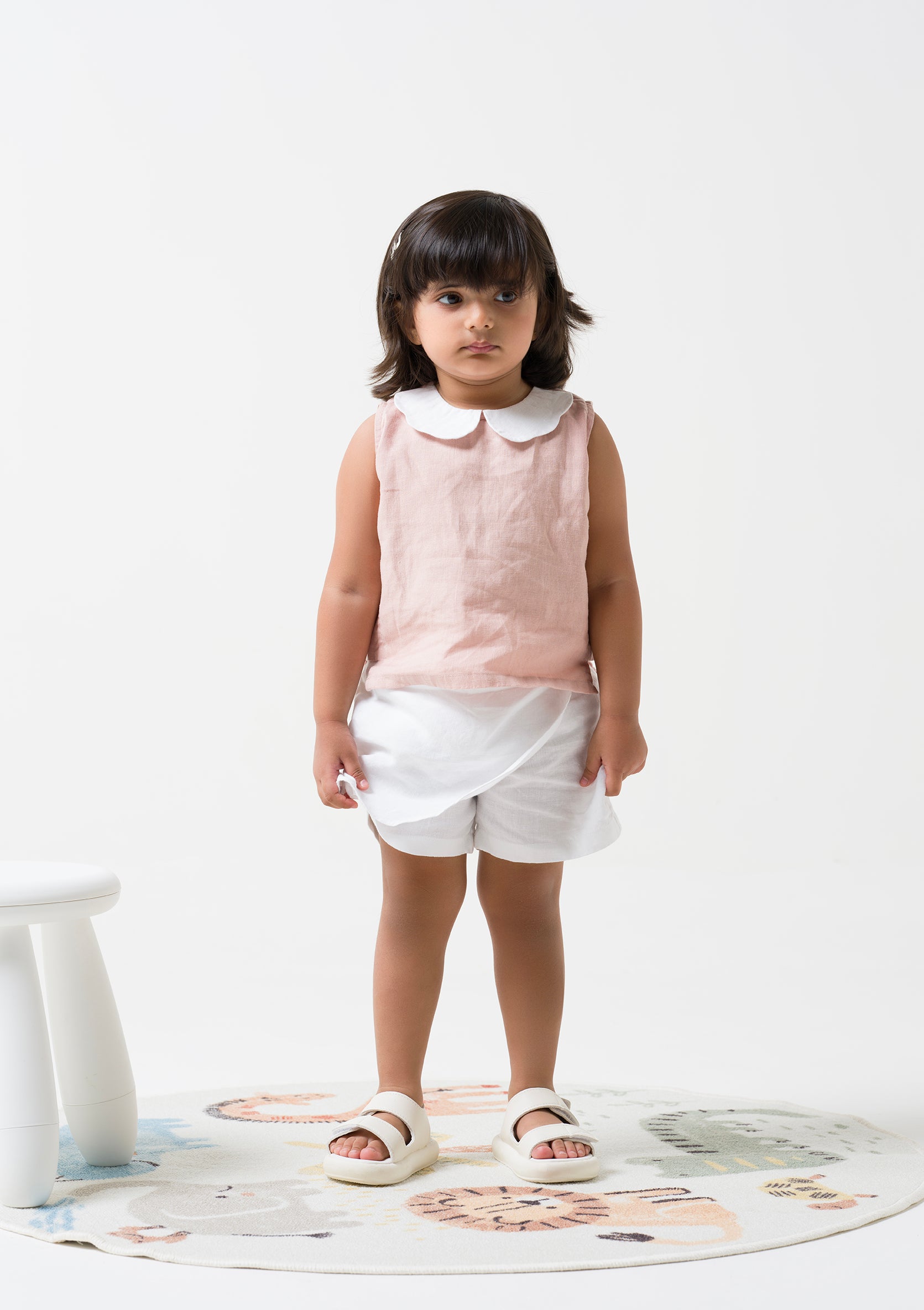 Peter-Pan Collar Top and Skorts Set Top- Flamingo - Bottom & Collar- White
