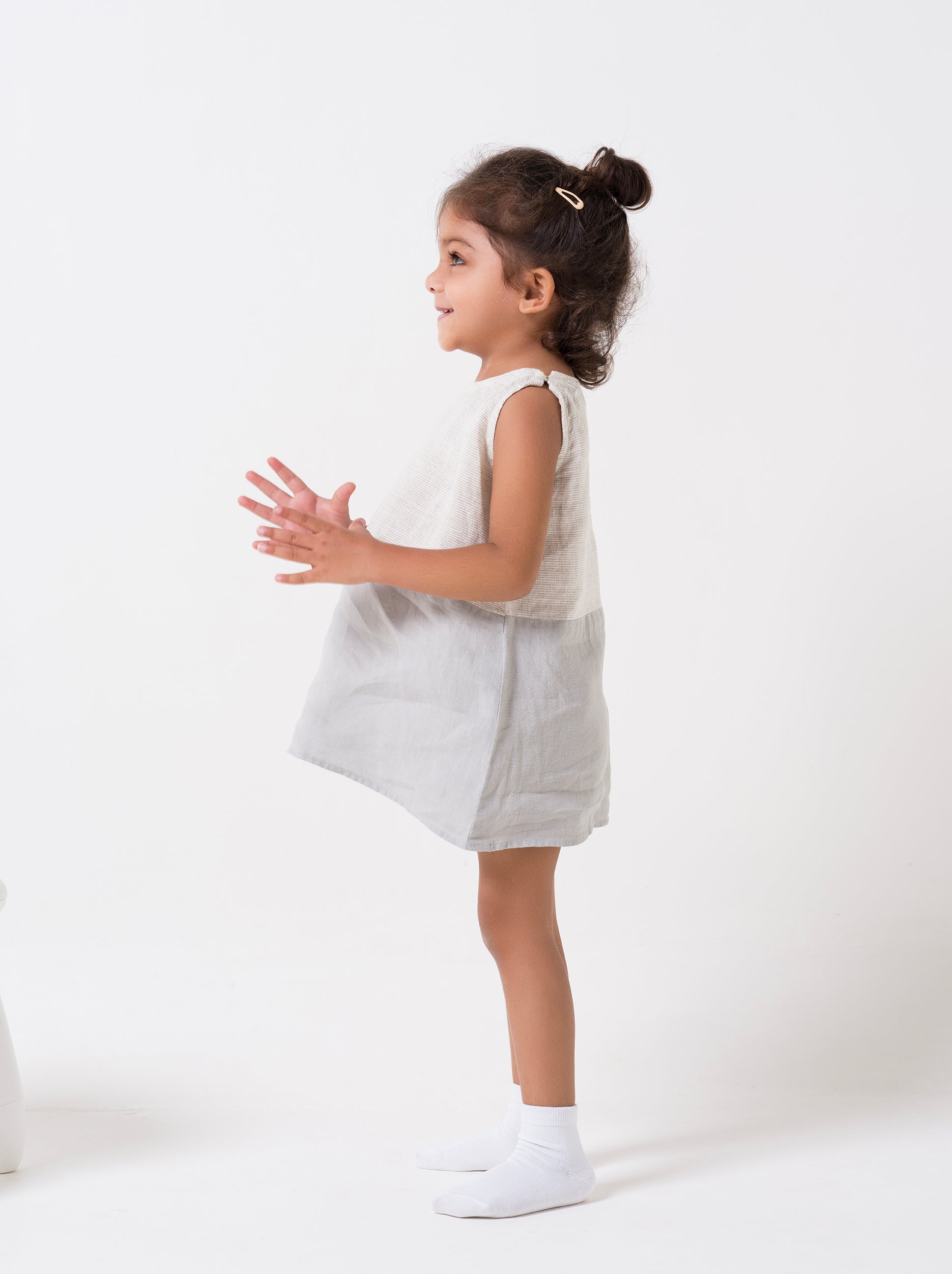 2 Colours Shoulder Button Frock TD2 & Cloud Grey