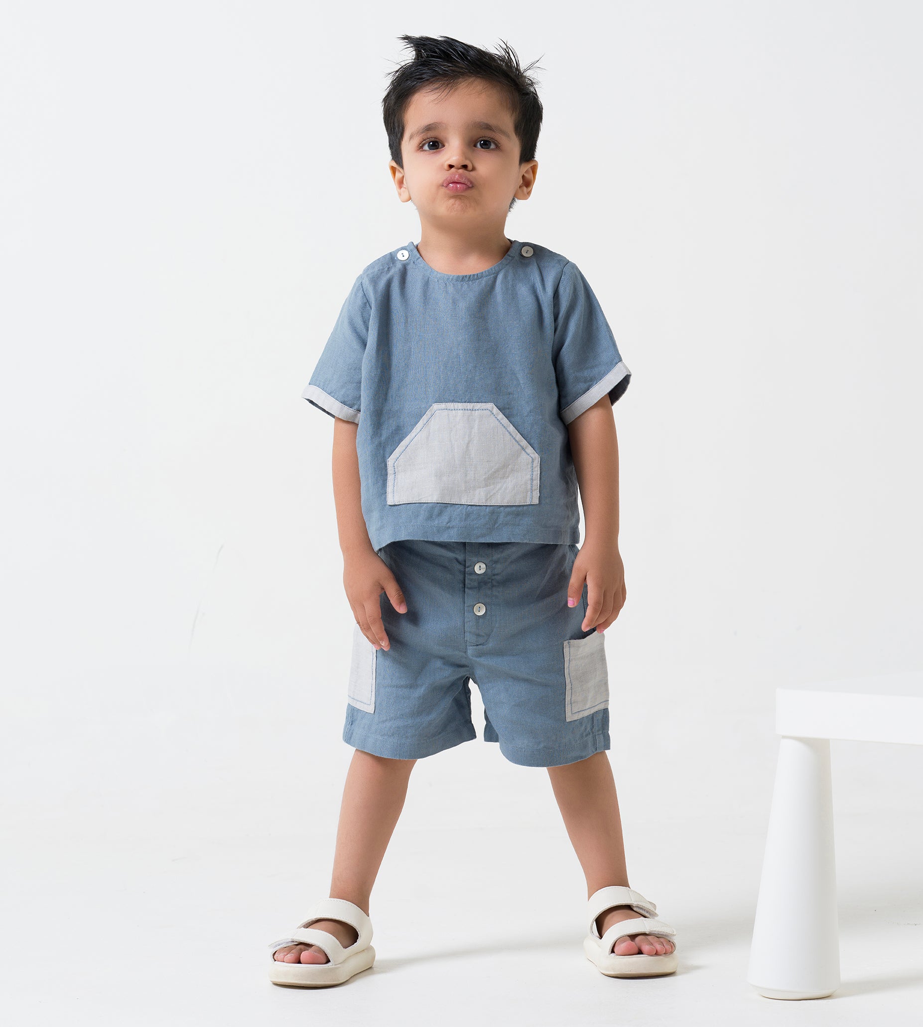 2 Pocket shorts set Airforce Blue  Pocket - Cloud Grey