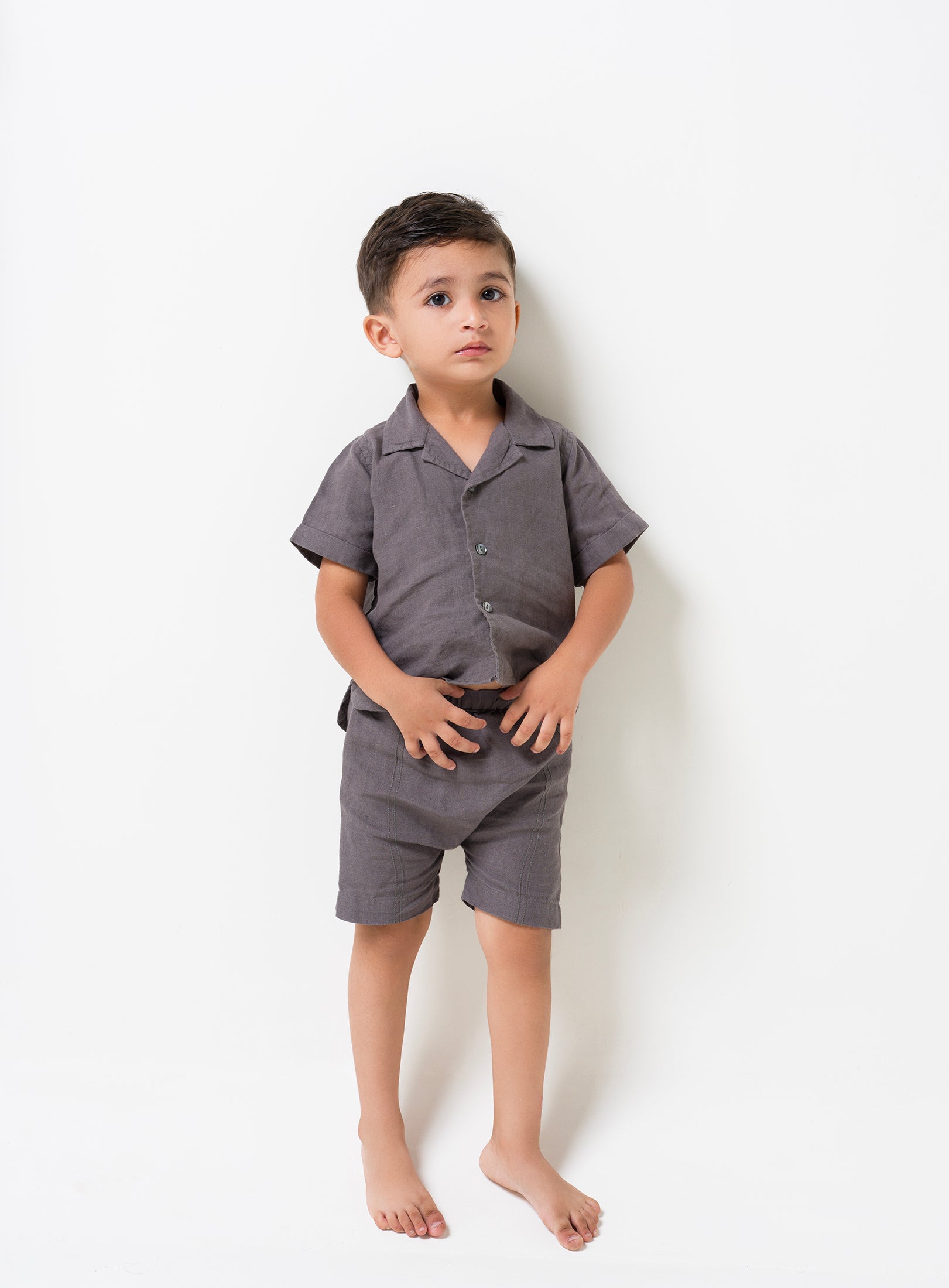 Cuban Collar Co-ords Set Stone Grey