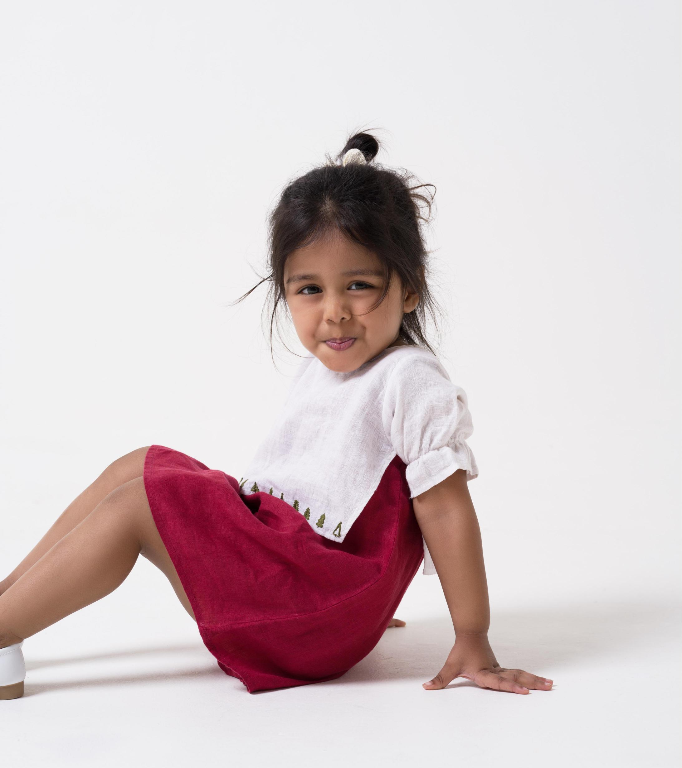 Hand-Embroidered 2 Layer Puff Sleeve Dress