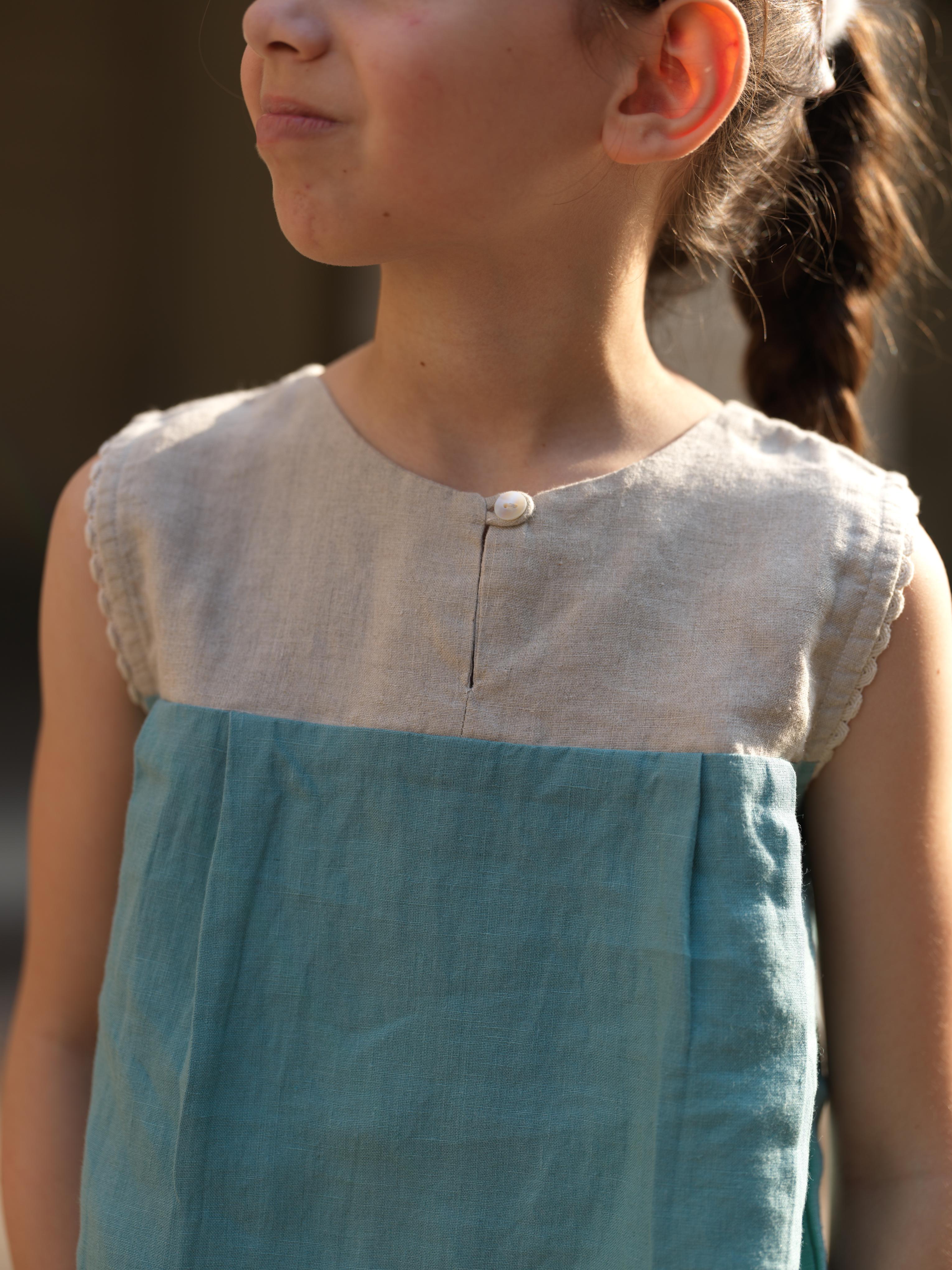 Girls Sleeveless Front Keyhole Top & Trousers Natural / Pine Green