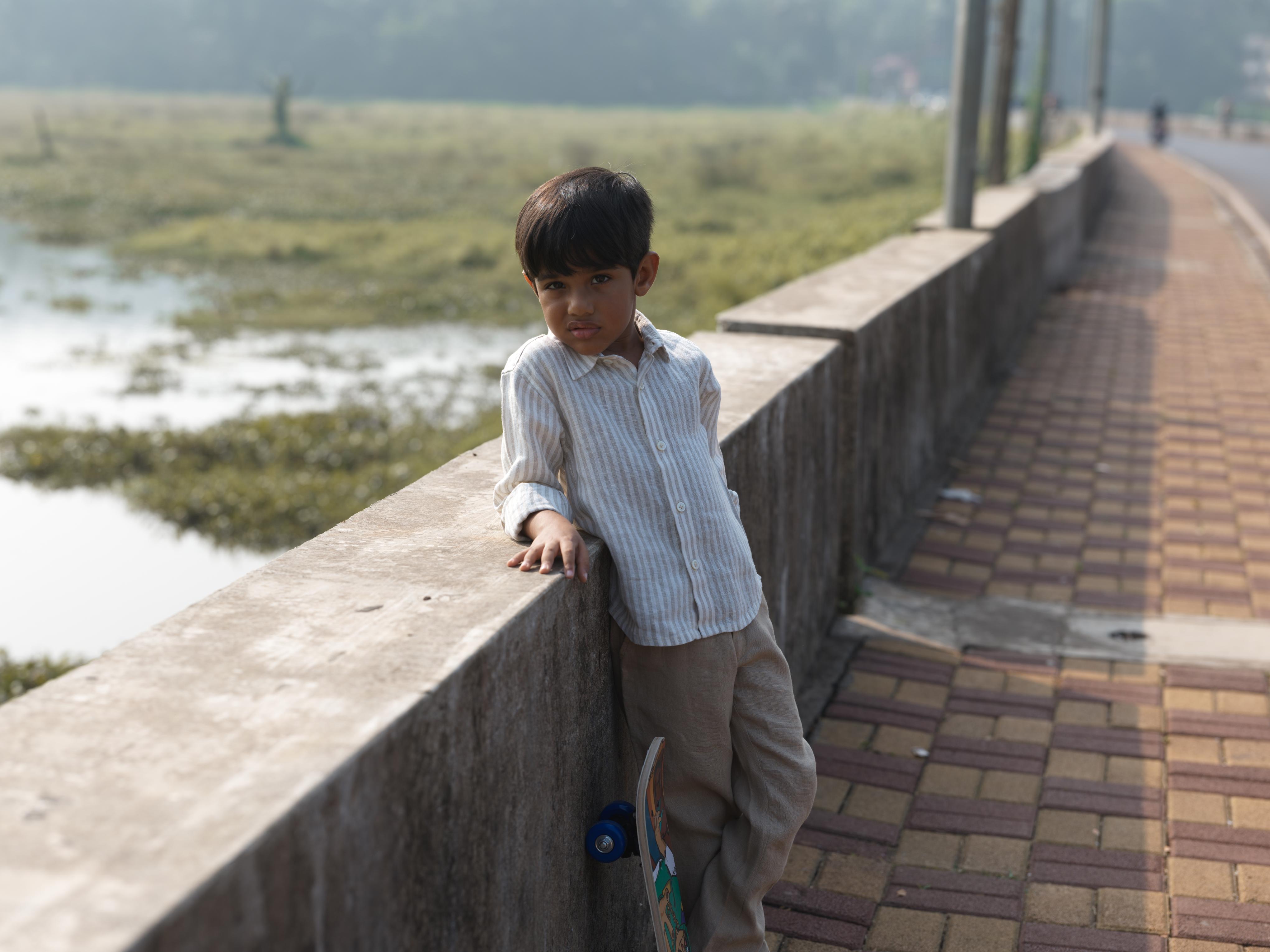 Boys Regular Collar Shirt Beige Stripe
