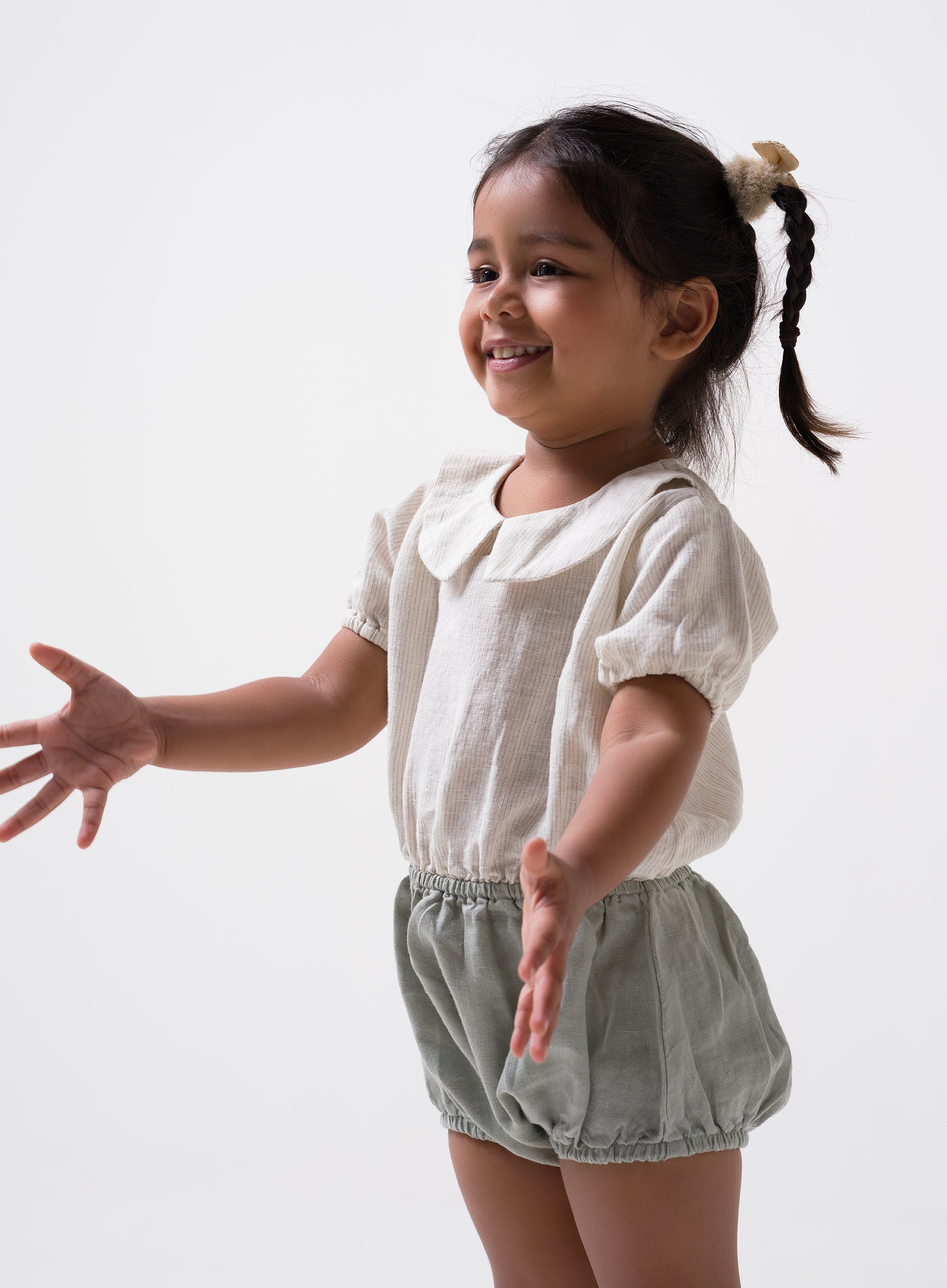 Bloom romper for girl T- Beige Hairline Stripe - B- Mint Green