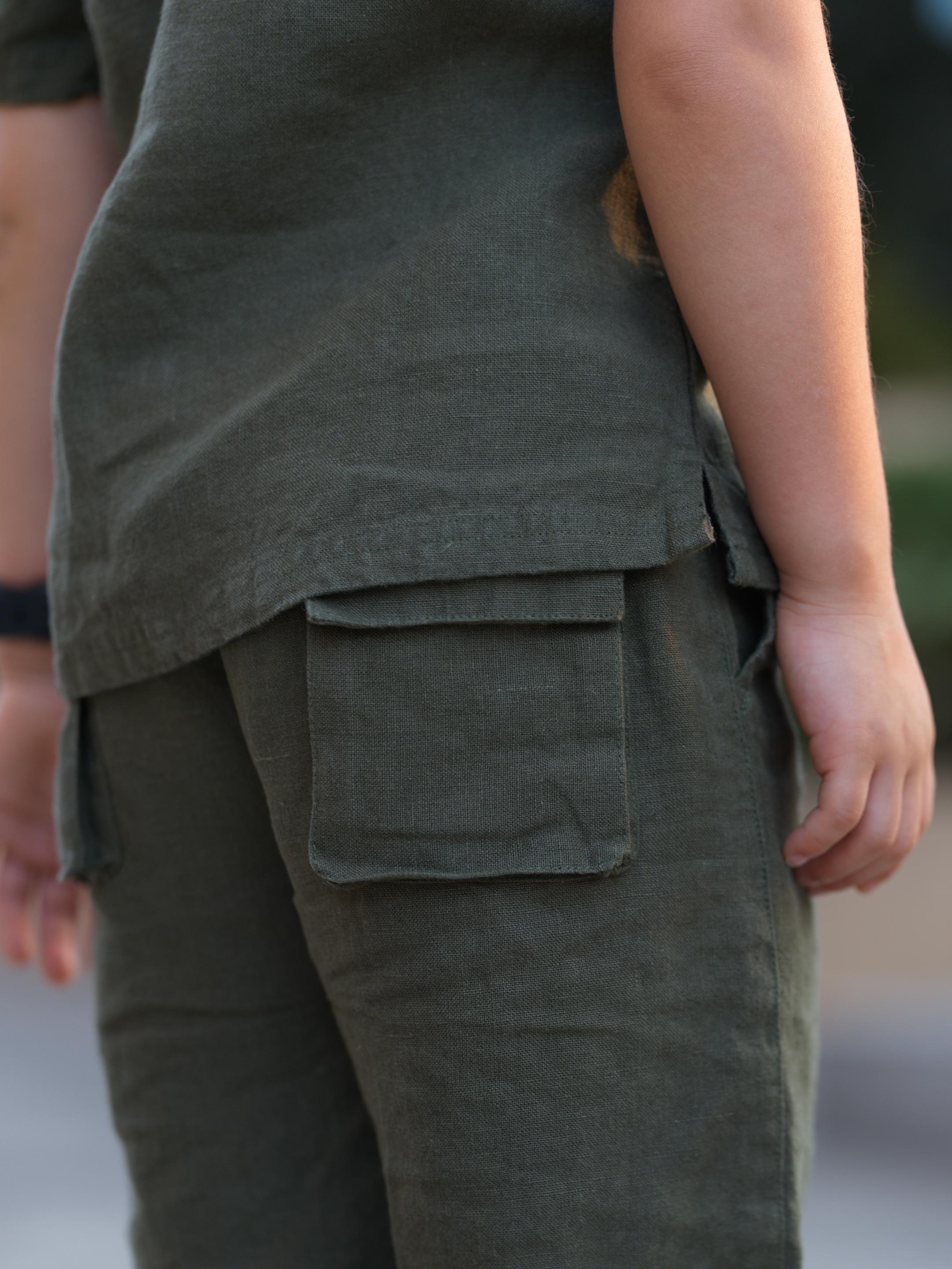 Boys Half-Sleeve Shirt & Cargo Trousers Co-Ord Moss Green