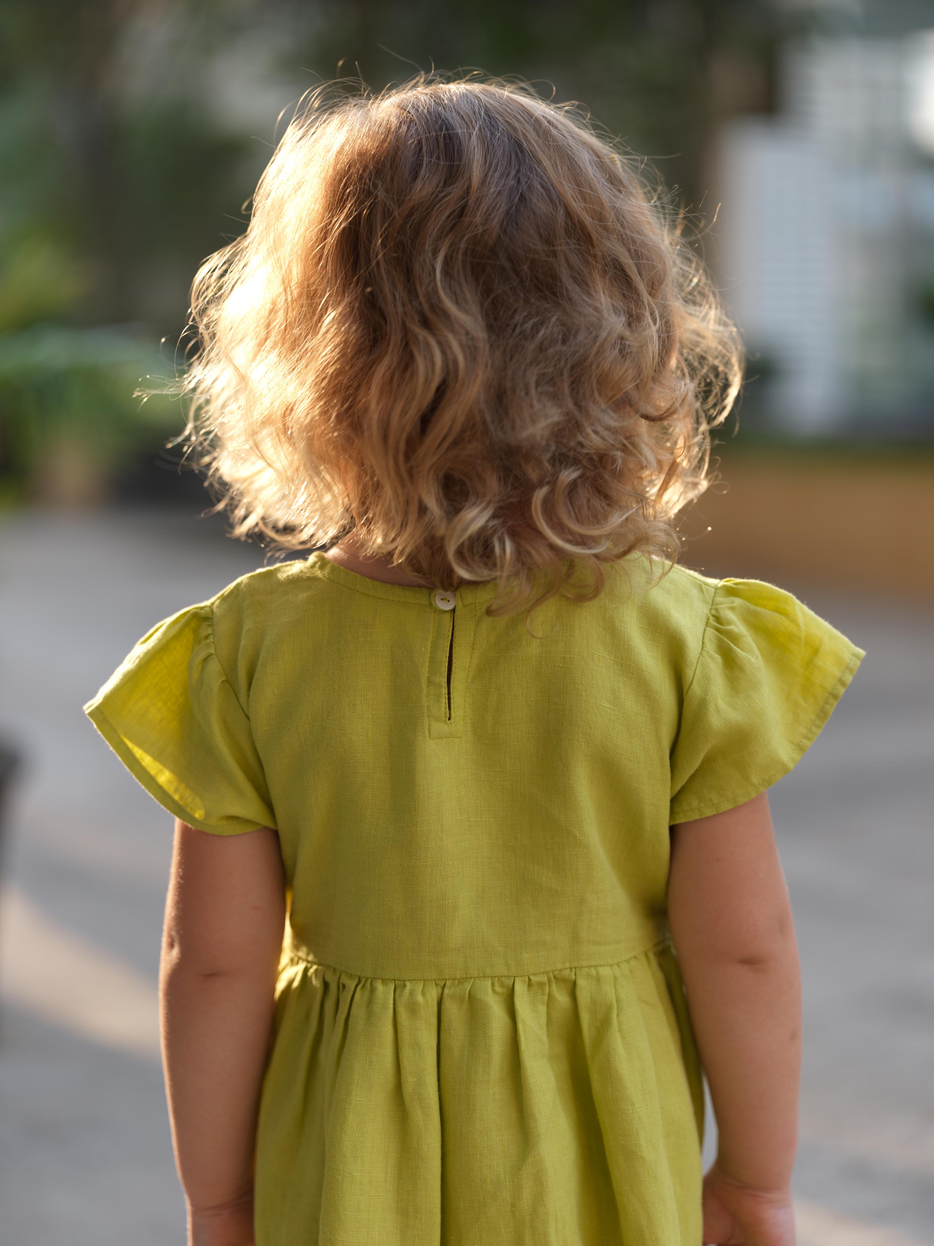 Girl Flared Sleeve Lace Detail Dress Lime