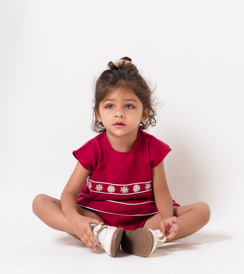 Hand-Embroidered Cap Sleeve Dress