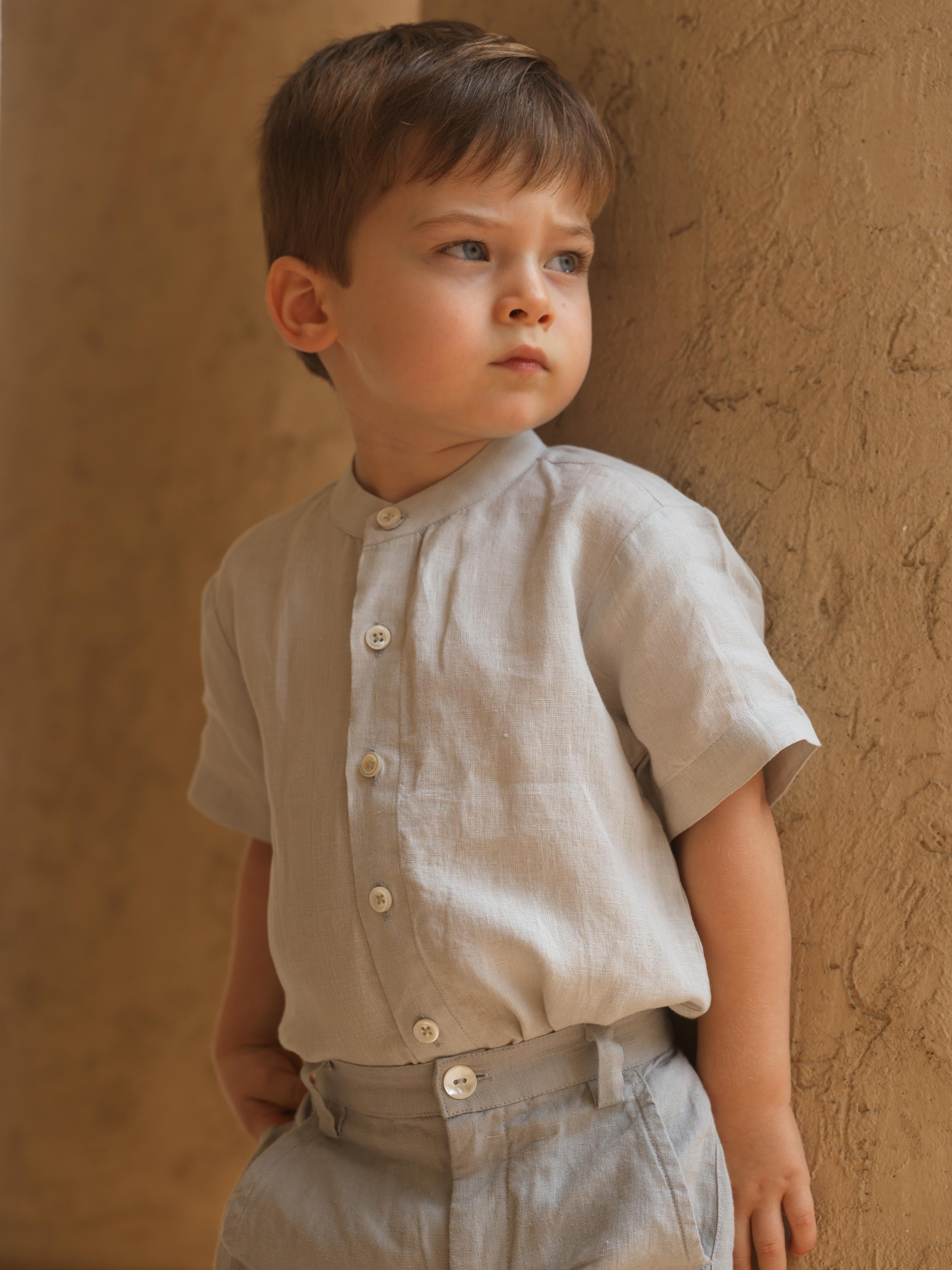Boys Mandarin Collar Shirt Light Grey