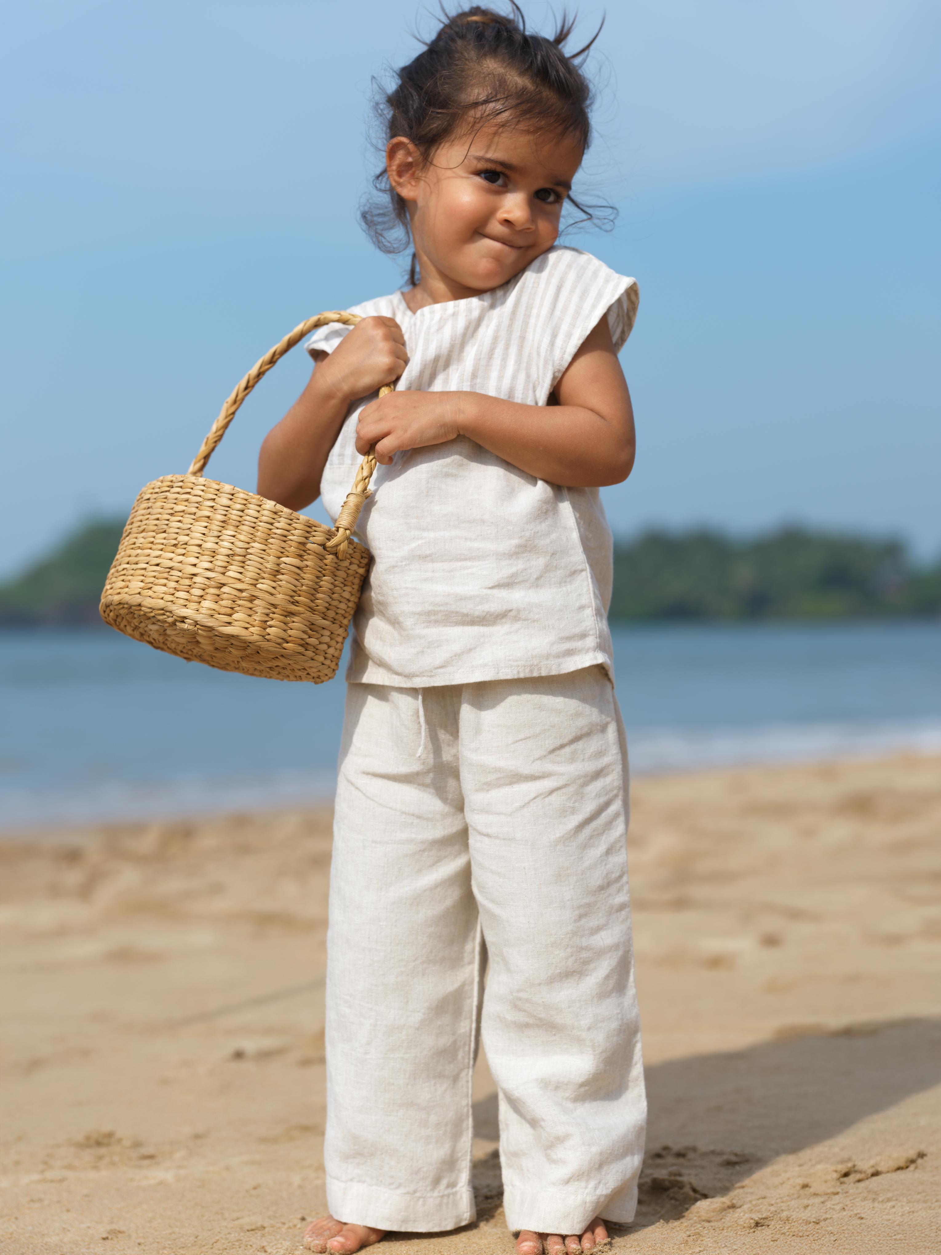 Girls Round Shoulder Co-Ord Set Beige Stripes / Cookie & Cream