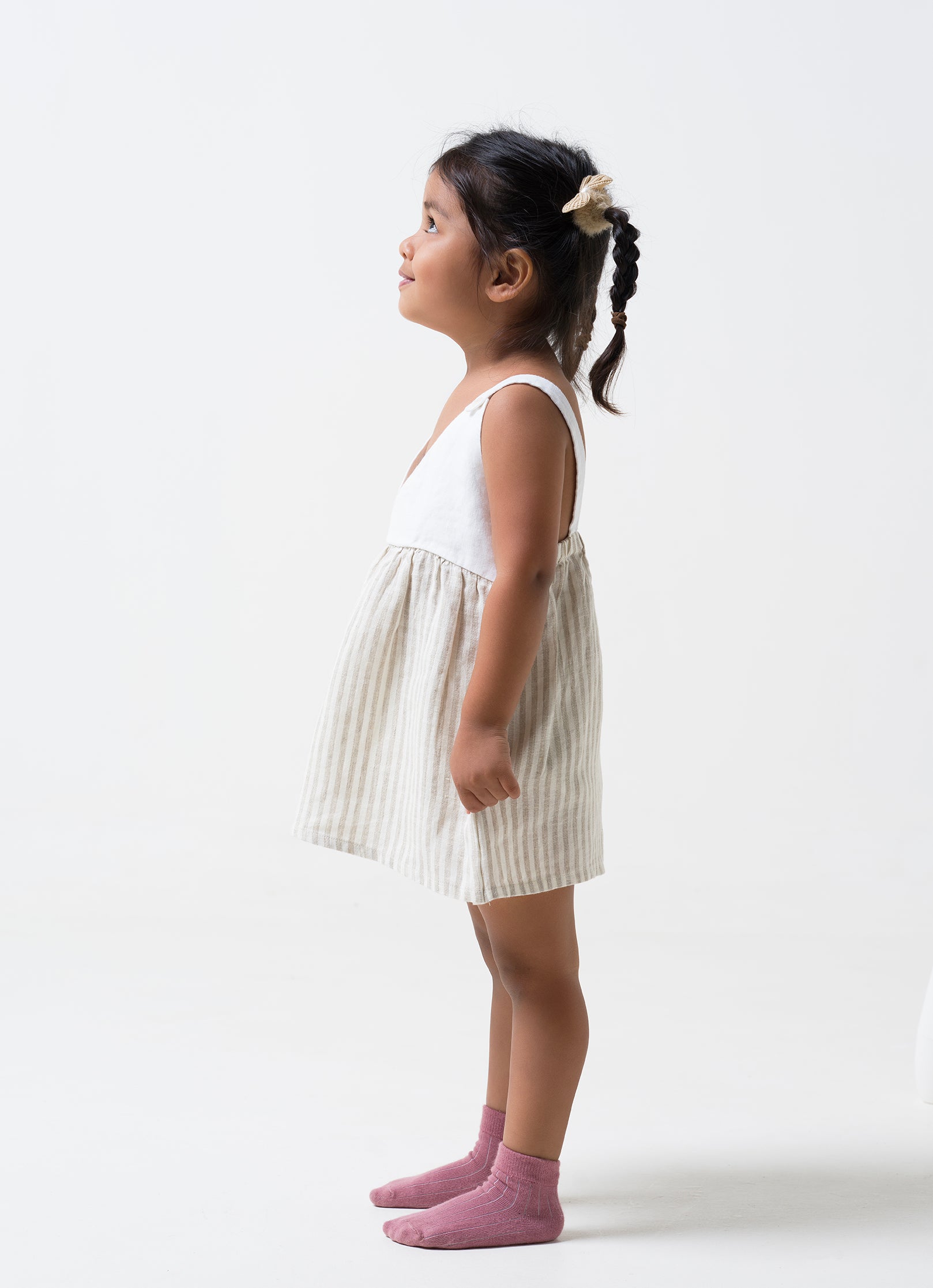 V Neck Overlap Frock TD7  Yoke & Strap - White