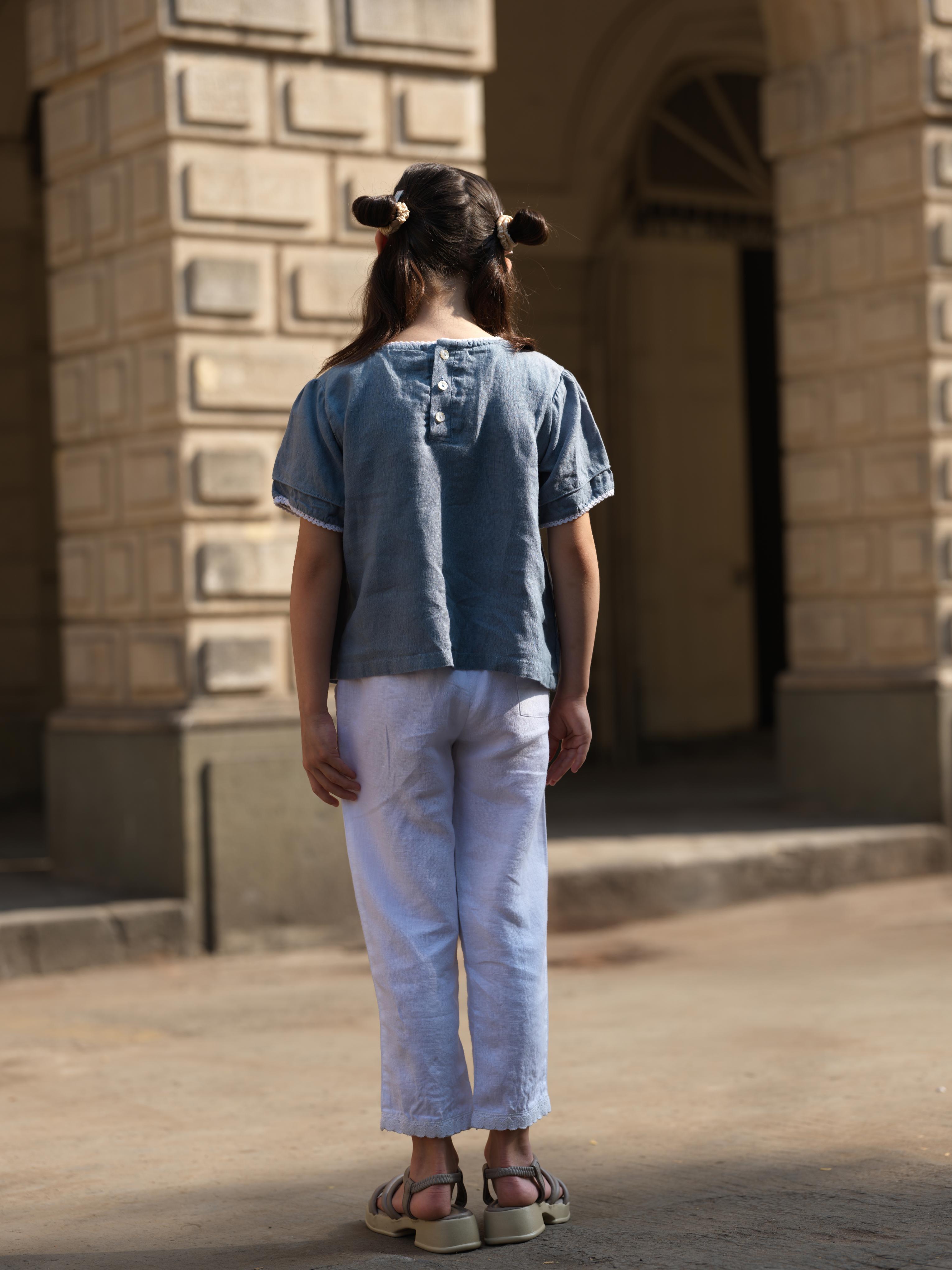 Girl Cord Piping Top & Trousers Co-ords set Airforce Blue / White