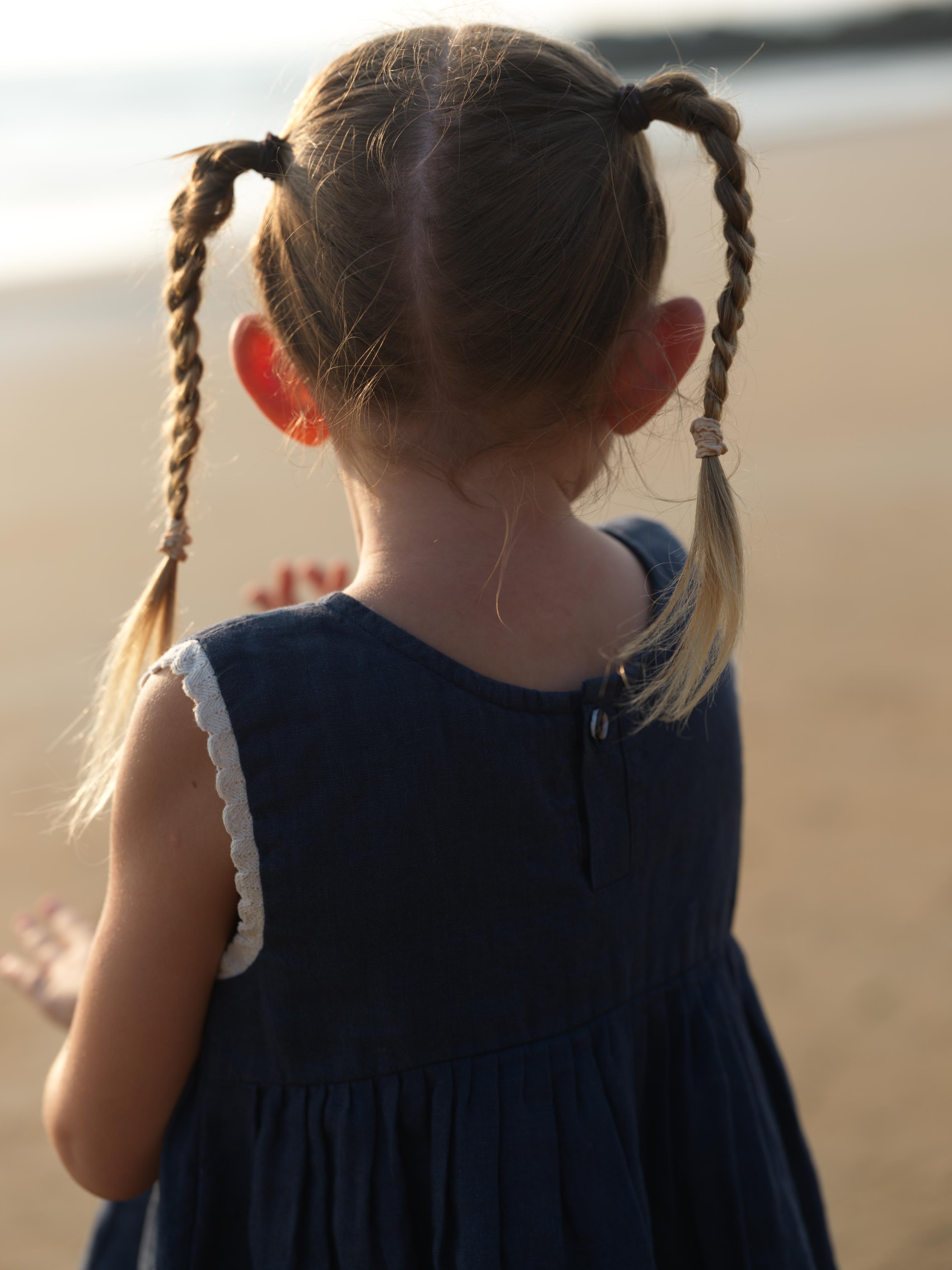 Girls Two Layer Sleeveless Dress Navy Blue / White
