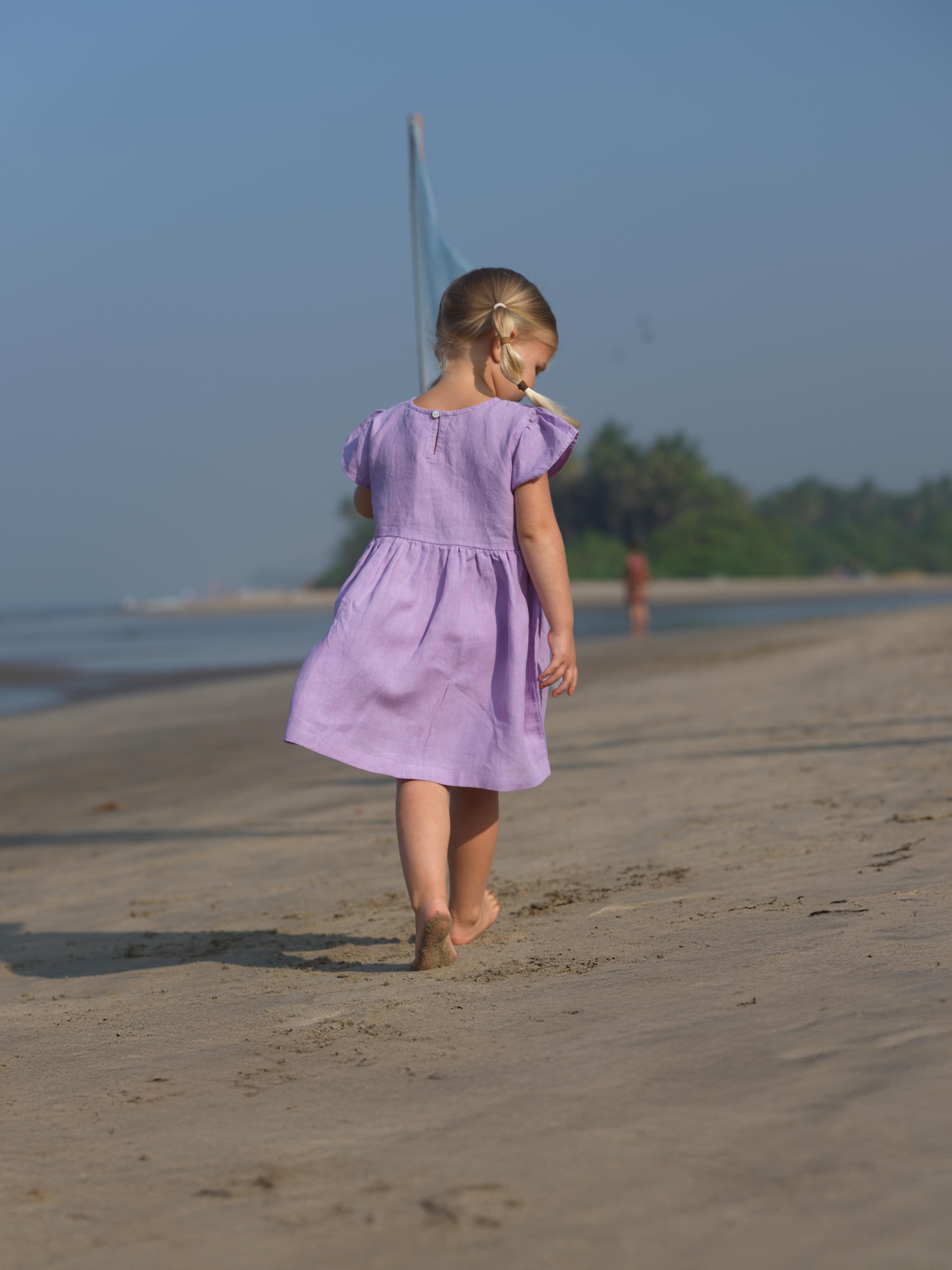 Girl Flared Sleeve Lace Detail Dress Lavender