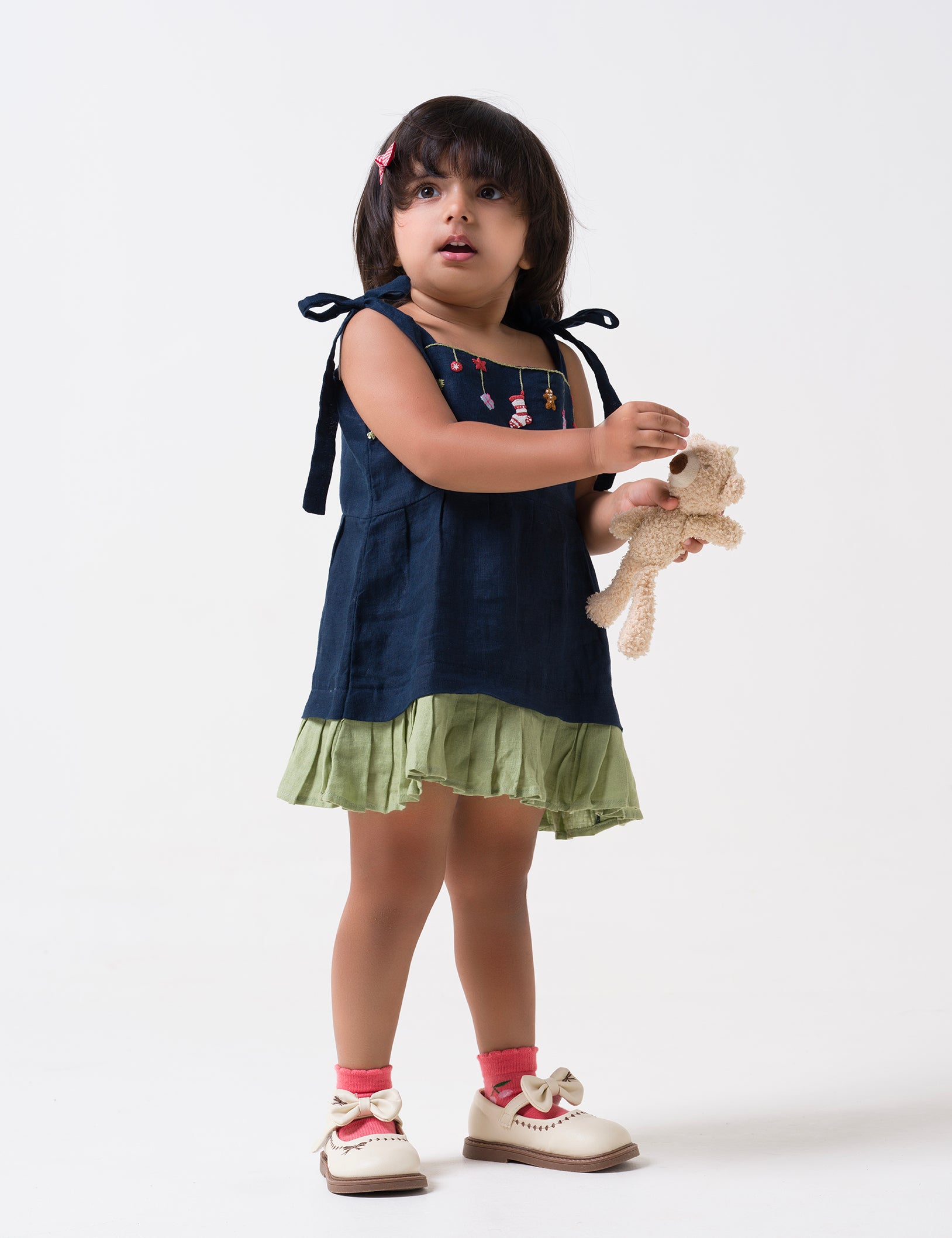 Hand-Embroidered Tie-Up Ribbon Dress