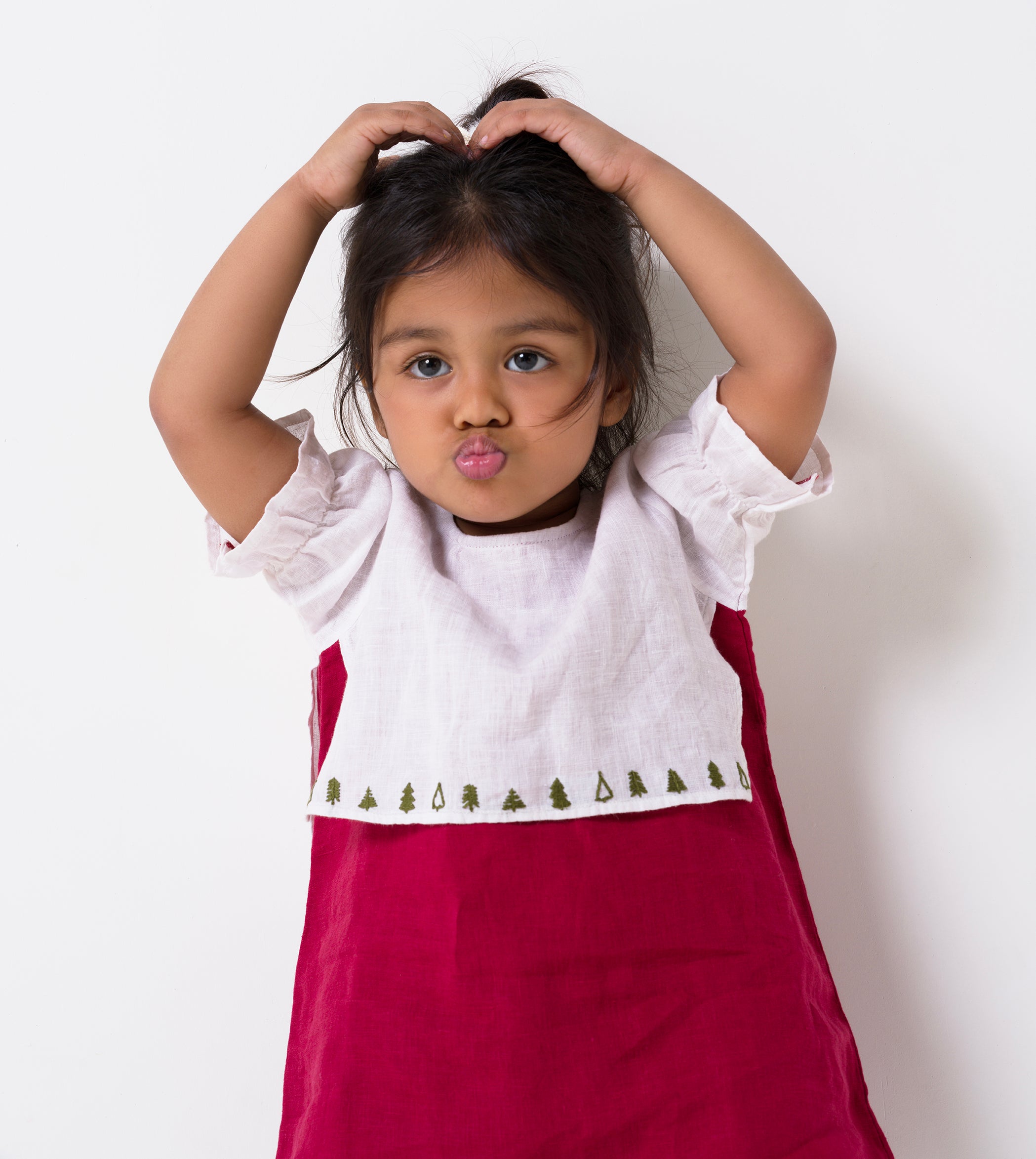 Hand-Embroidered 2 Layer Puff Sleeve Dress