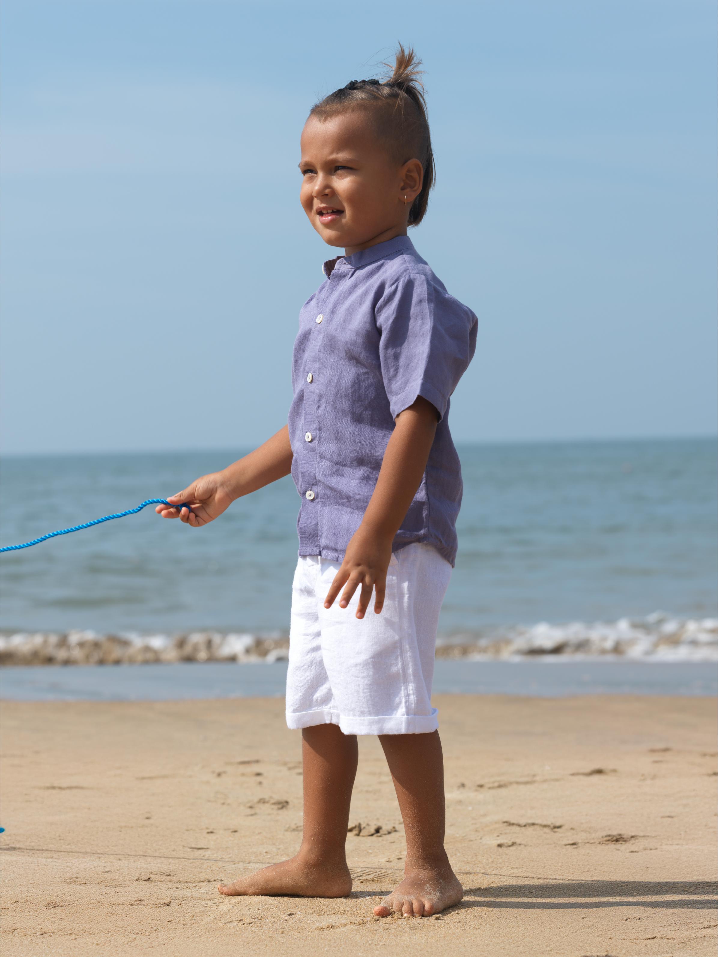 Boys Mandarin Collar Shirt Haze Purple