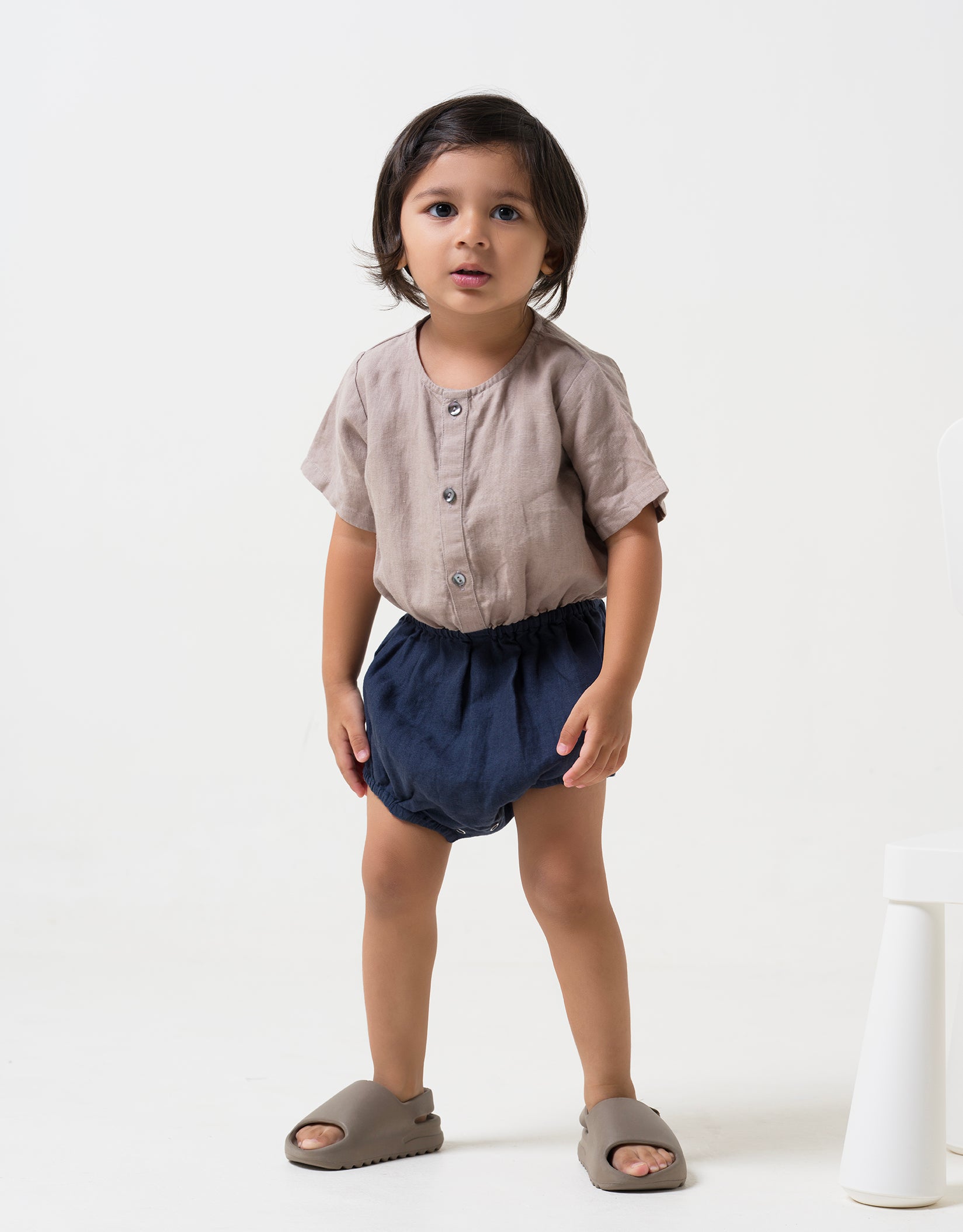 Bloom romper for Boy T- Almond Beige - B- Navy Blue