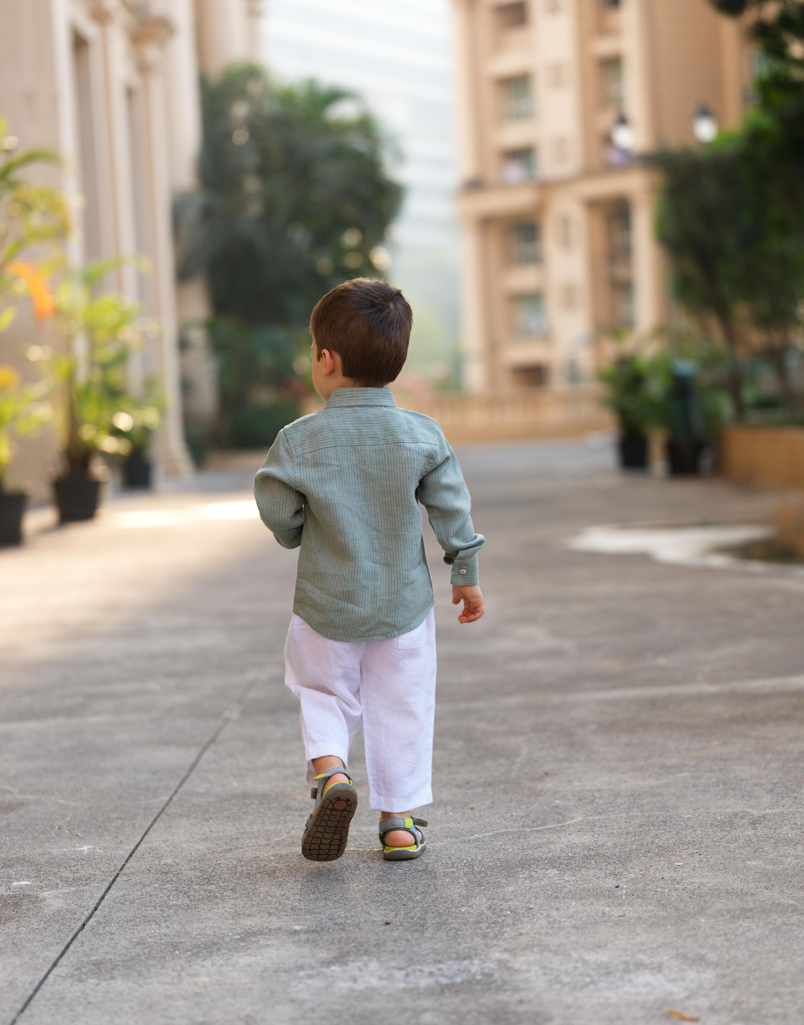 Boys Regular Collar Shirt Sage Hairline