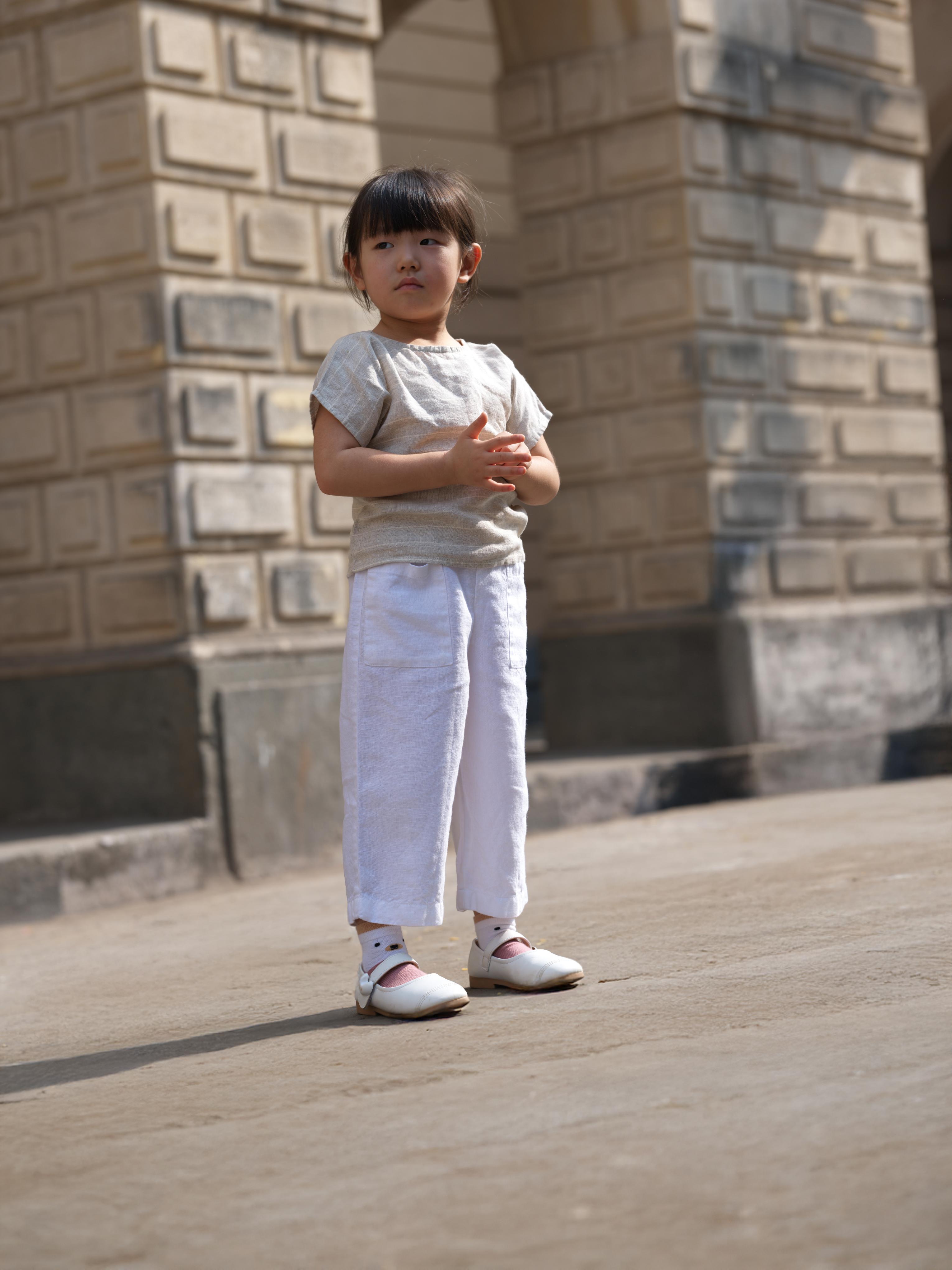 Girls Round Shoulder Top & Patch pocket Trousers Co-Ord set Lurex Stripe / White