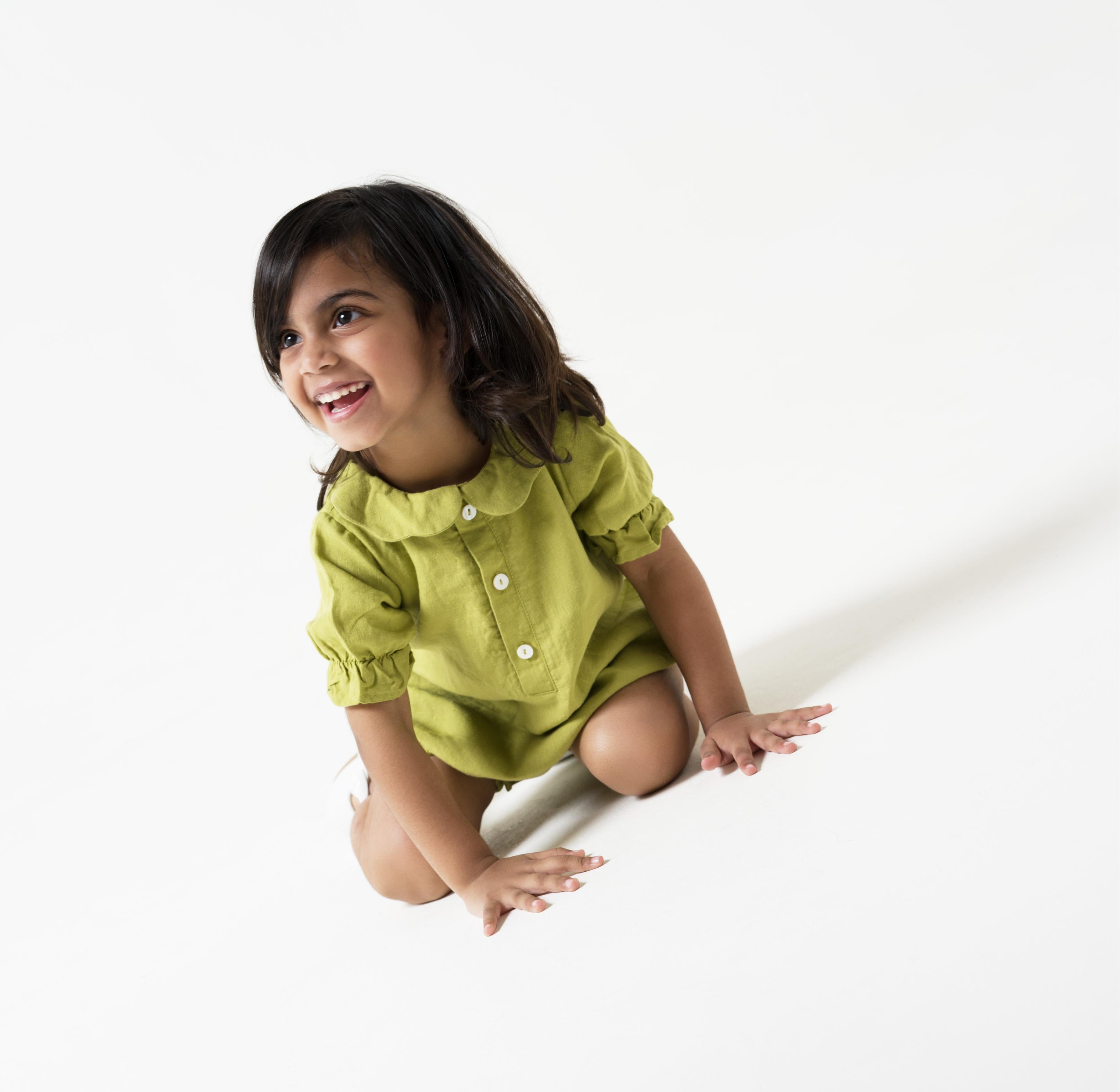 Puff Sleeve Romper Kiwi Green