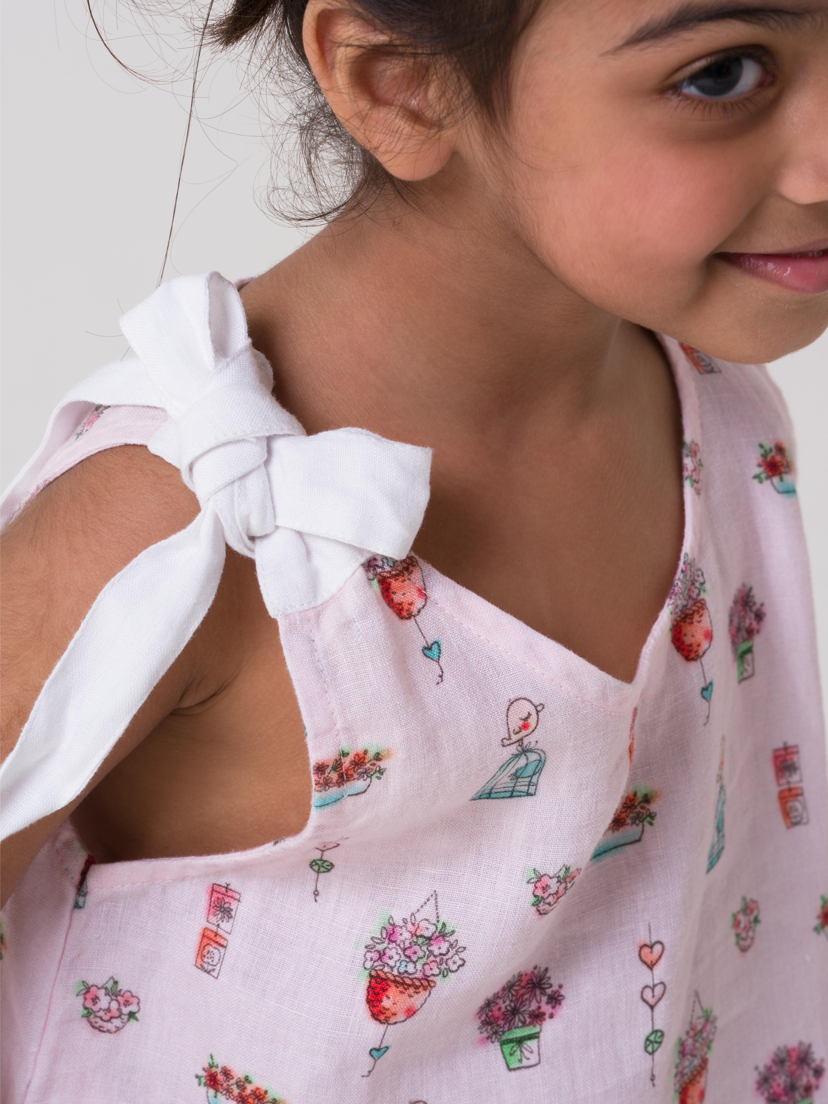 Printed One-Shoulder Tie-Up Dress