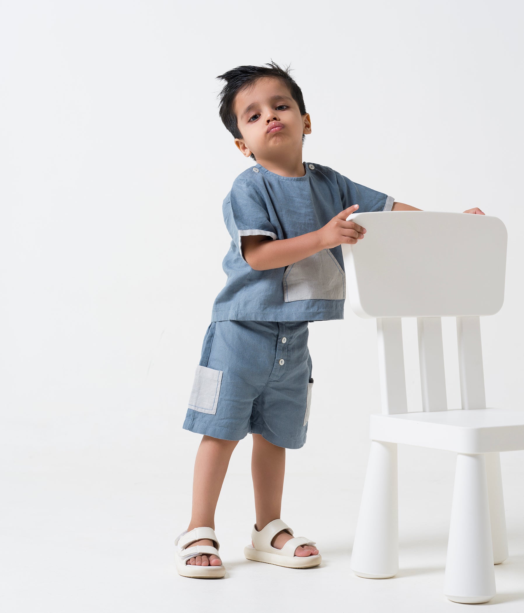 2 Pocket shorts set Airforce Blue Pocket - Cloud Grey