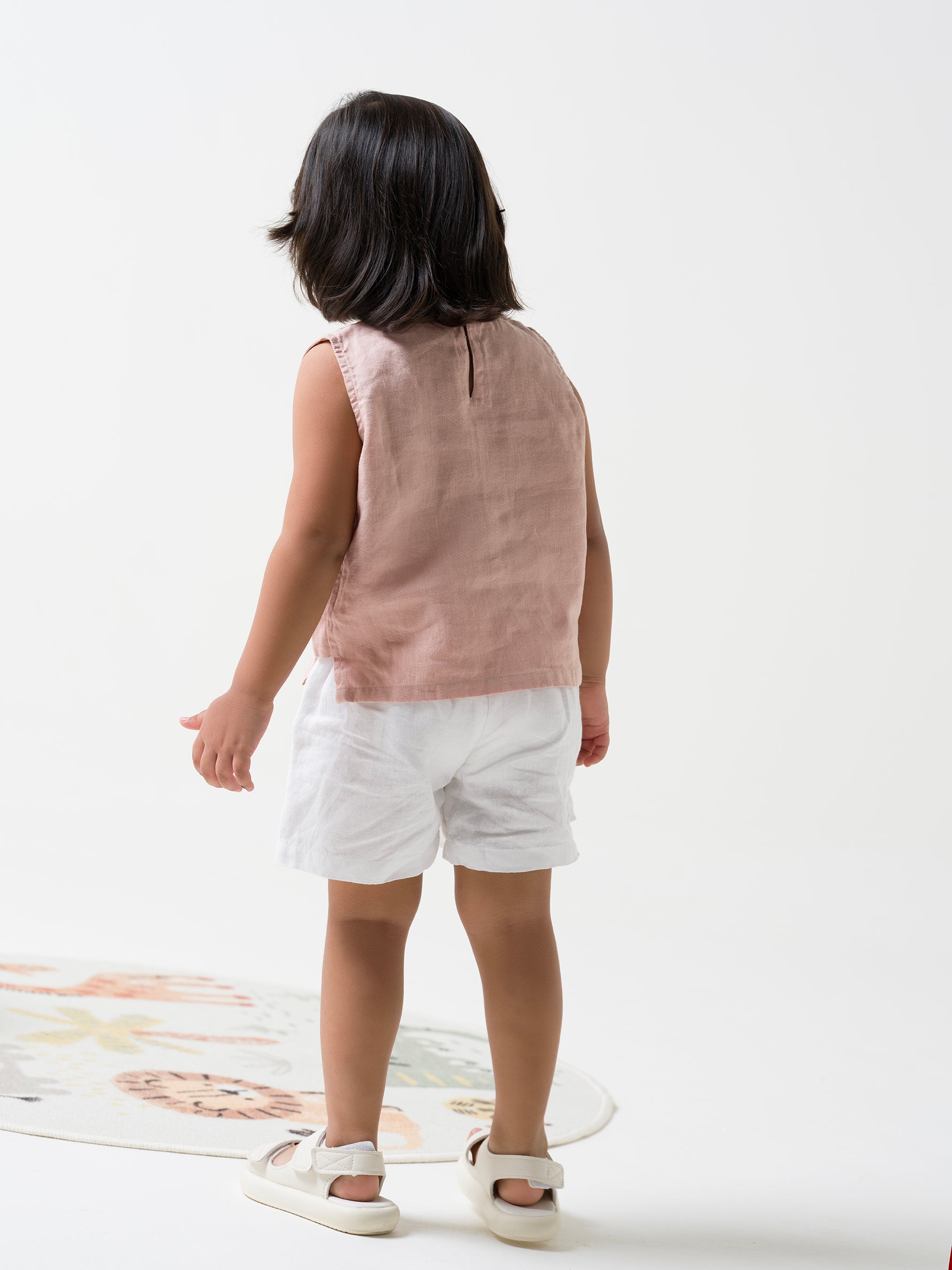 Peter-Pan Collar Top and Skorts Set Top- Flamingo - Bottom & Collar- White