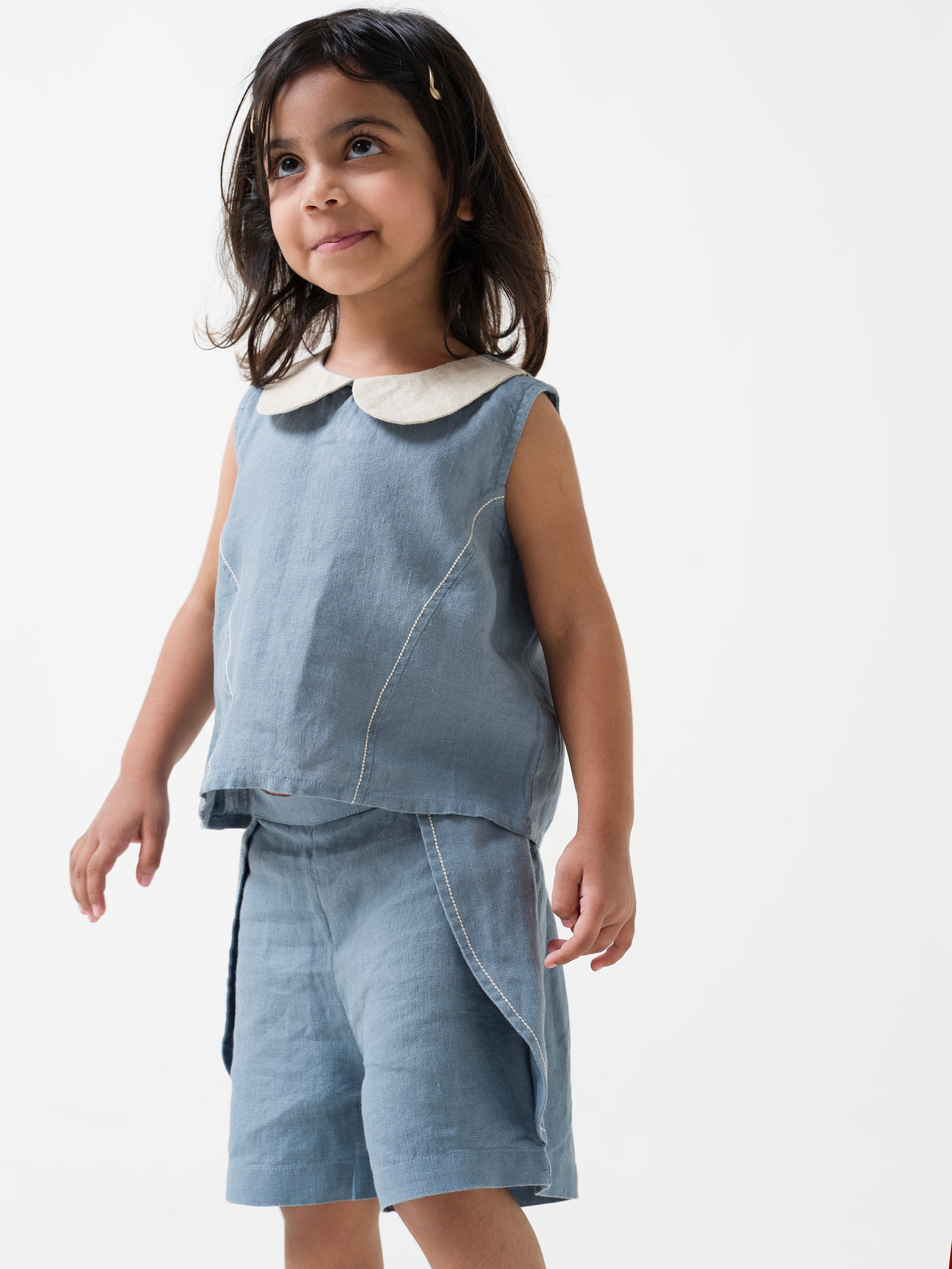 Princess-line Toddler Co-ords - Airforce Blue Collar - Natural
