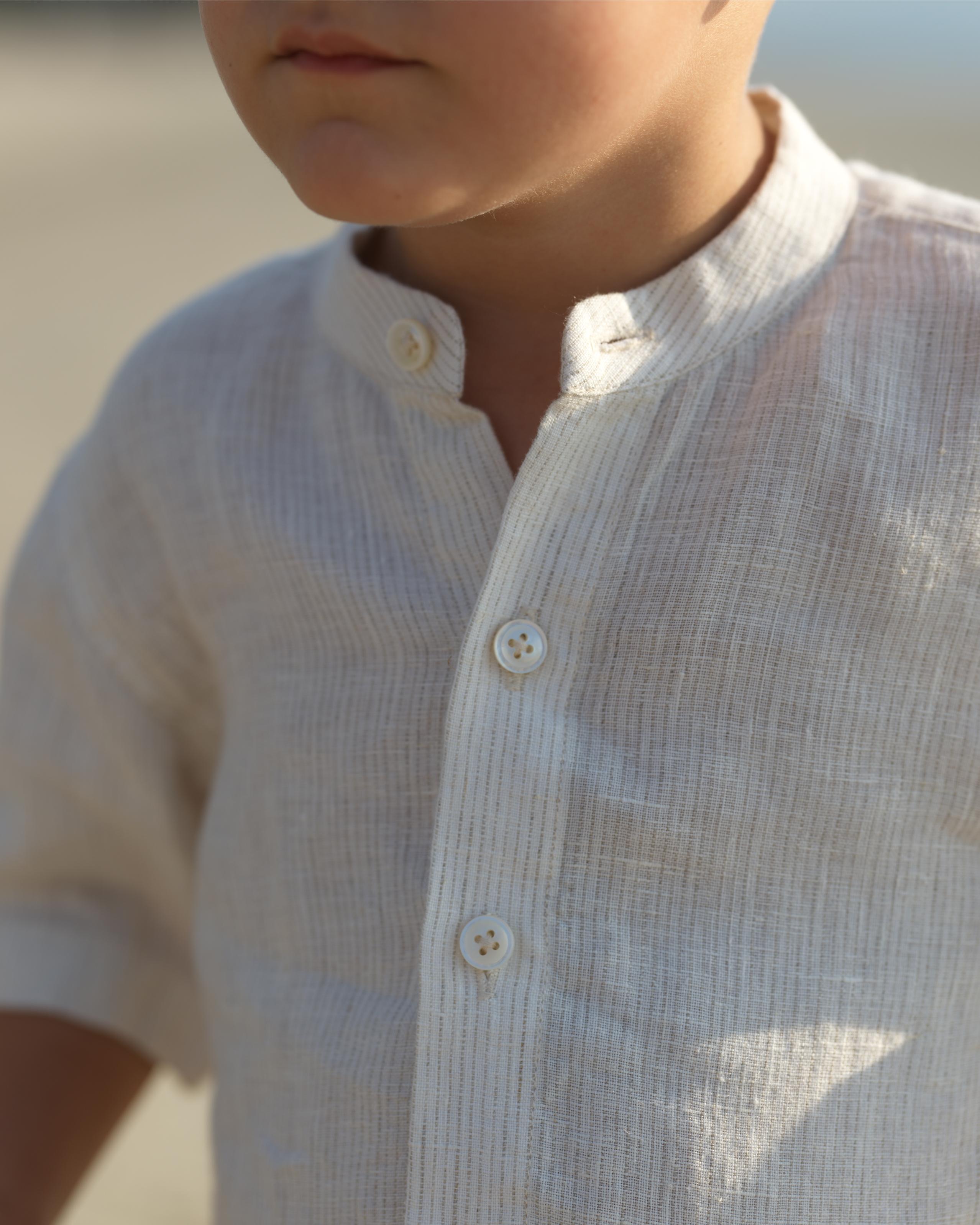 Boys Mandarin Collar Shirt & Shorts Co-Ord Beige