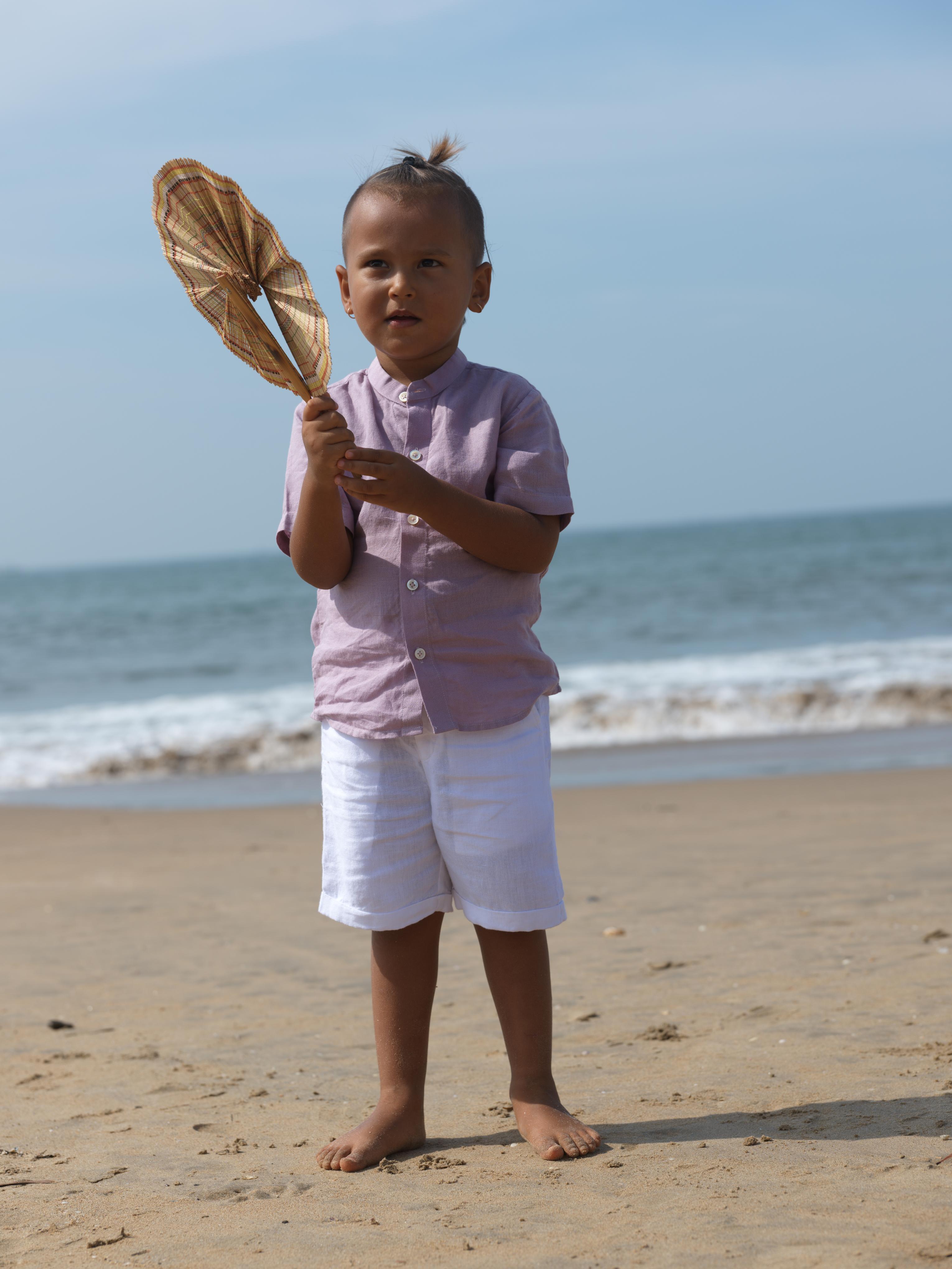 Boys Mandarin Collar Shirt Light Lilac