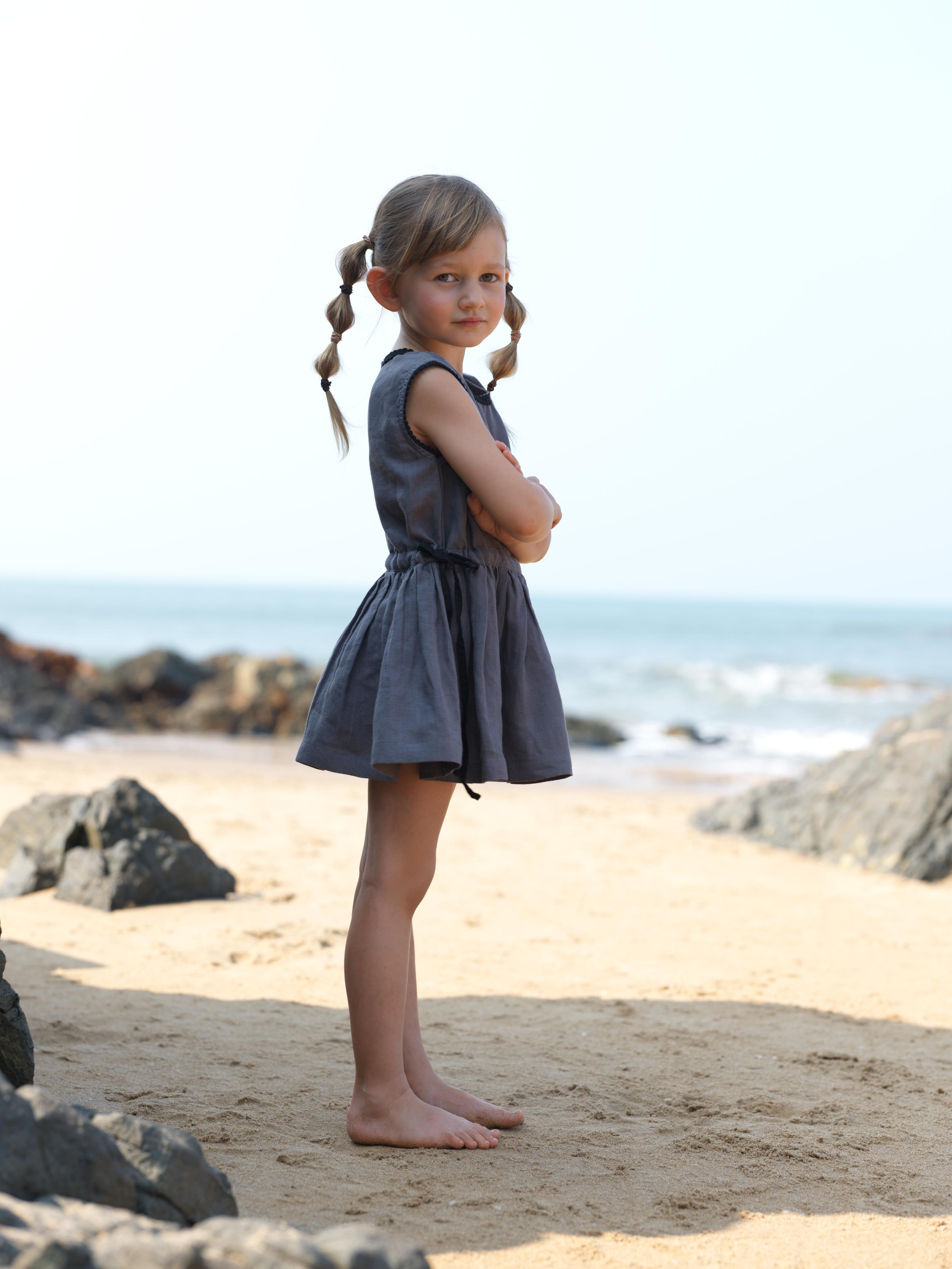 Girls Sleeveless Drawstring Dress Stone Grey