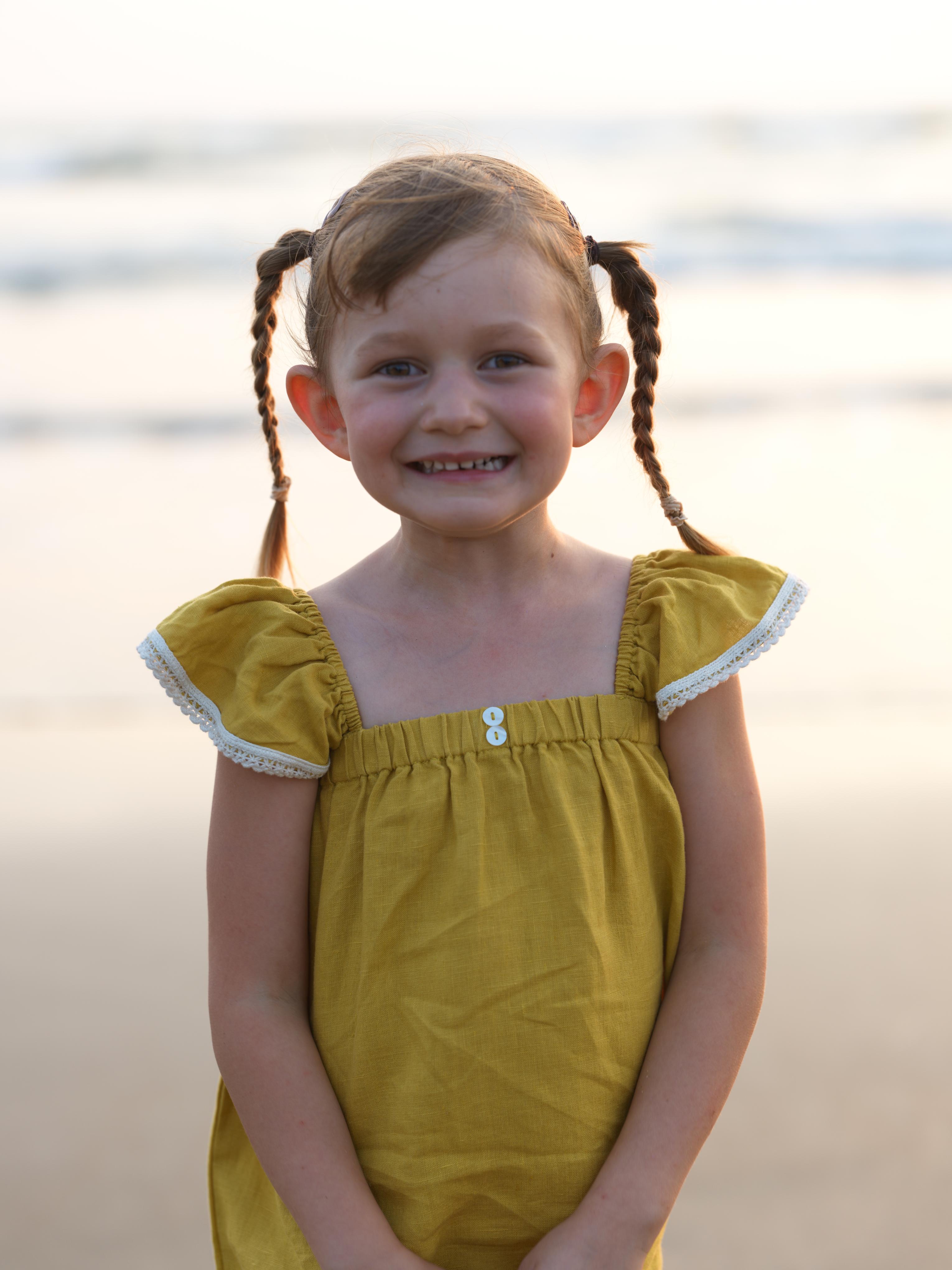 Girls Elasticated Flared Sleeve Dress Mustard