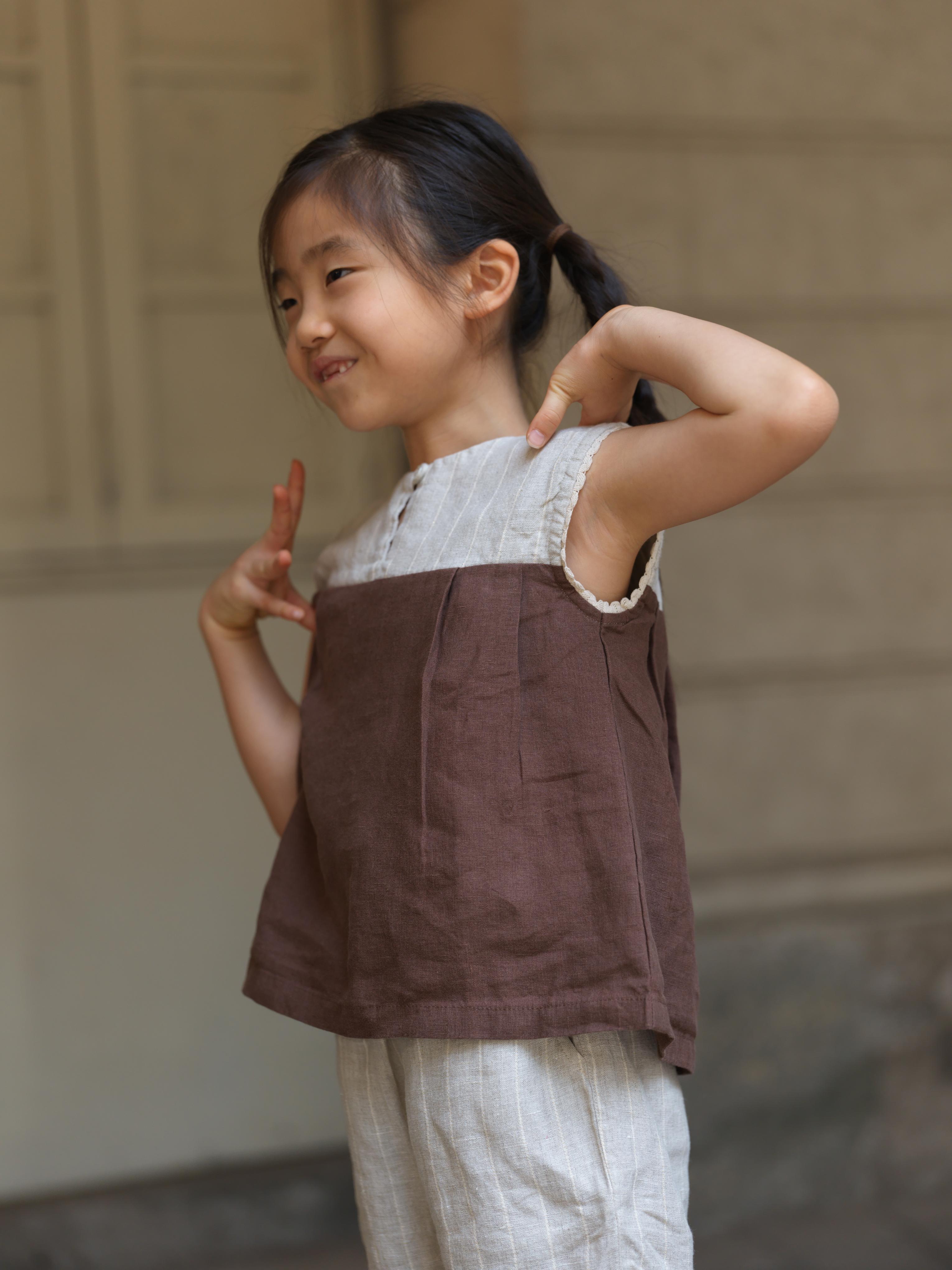 Girls Sleeveless Front Keyhole Top & Trousers Lurex Stripe / Walnut